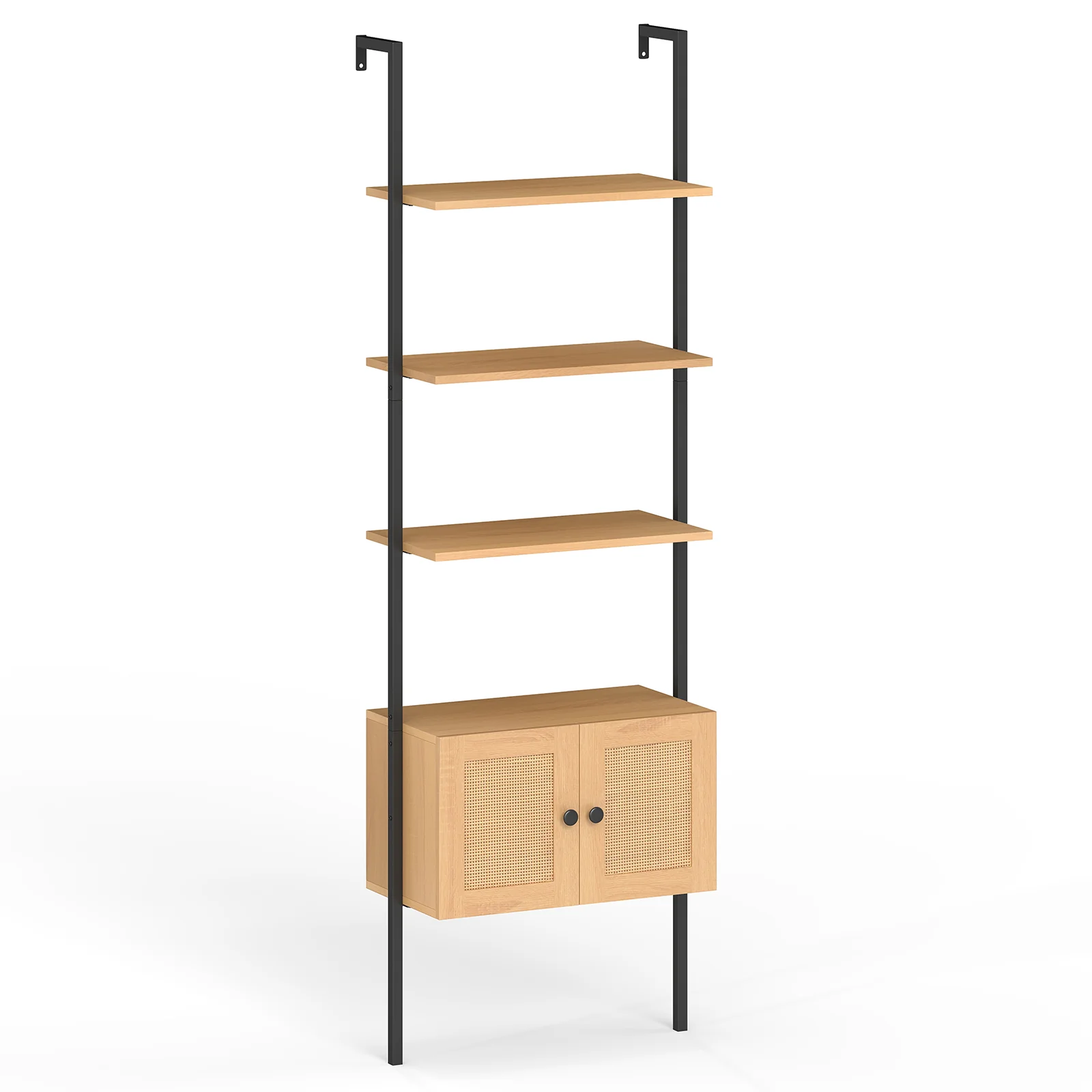 5-Tier Ladder Bookcase, Rattan Cabinet, Metal Frame, Natural - Image 4
