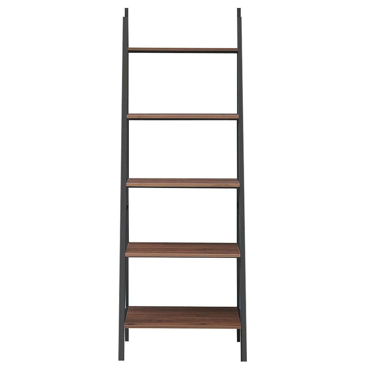 5 Tier Leaning Bookshelf Wood Metal Bookcase - Image 9