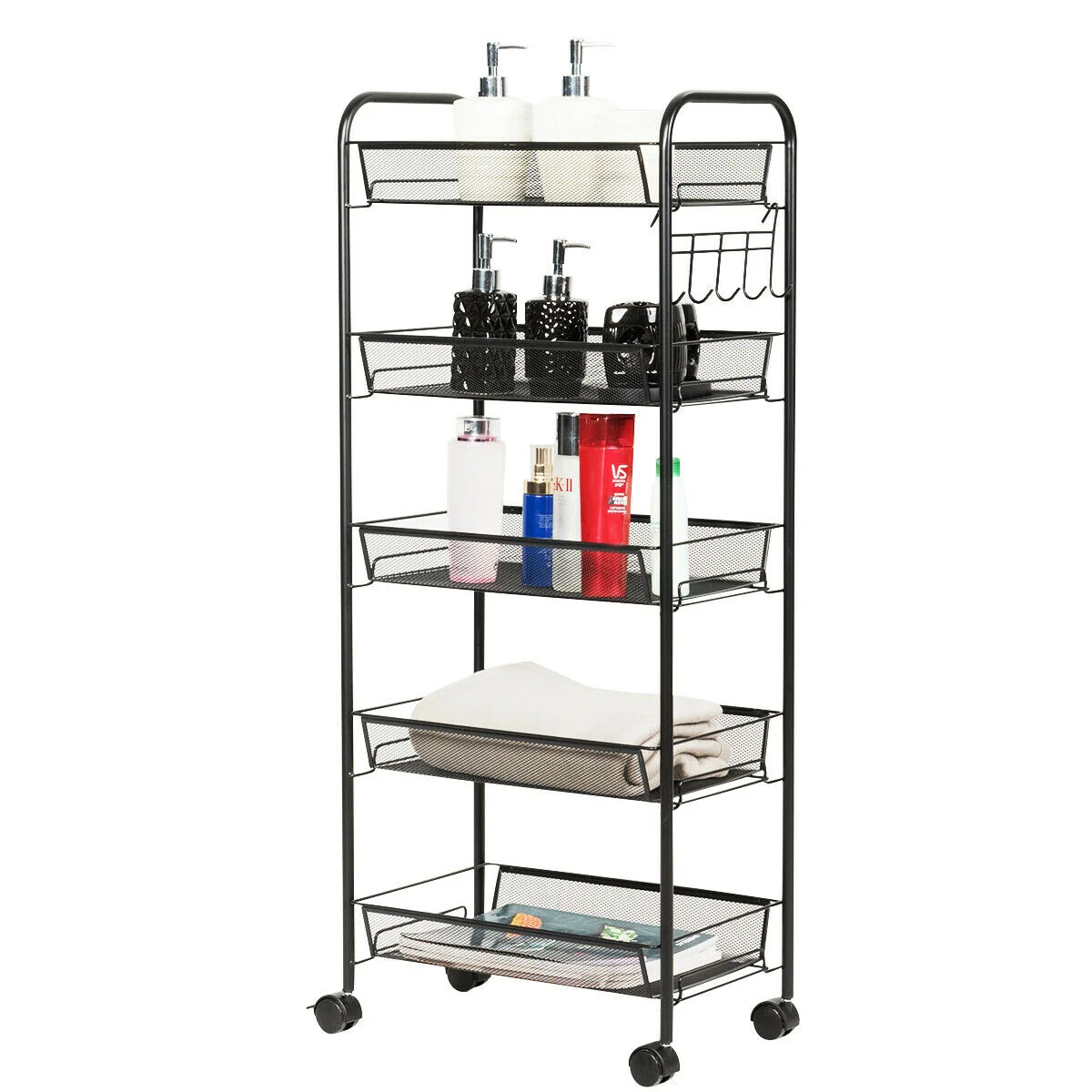 5 Tier Mesh Rolling File Cart, Black - Image 5