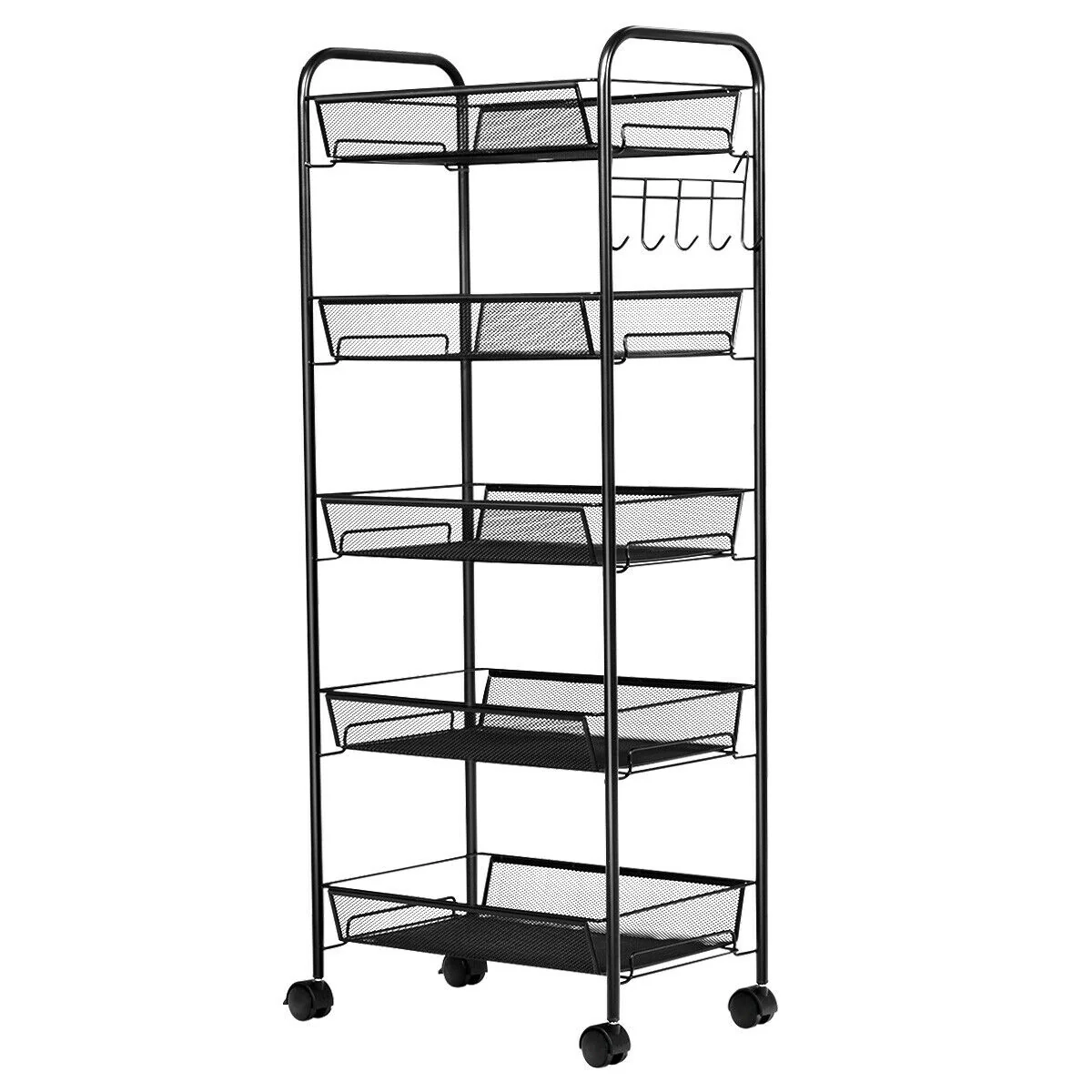 5 Tier Mesh Rolling File Cart, Black - Image 7