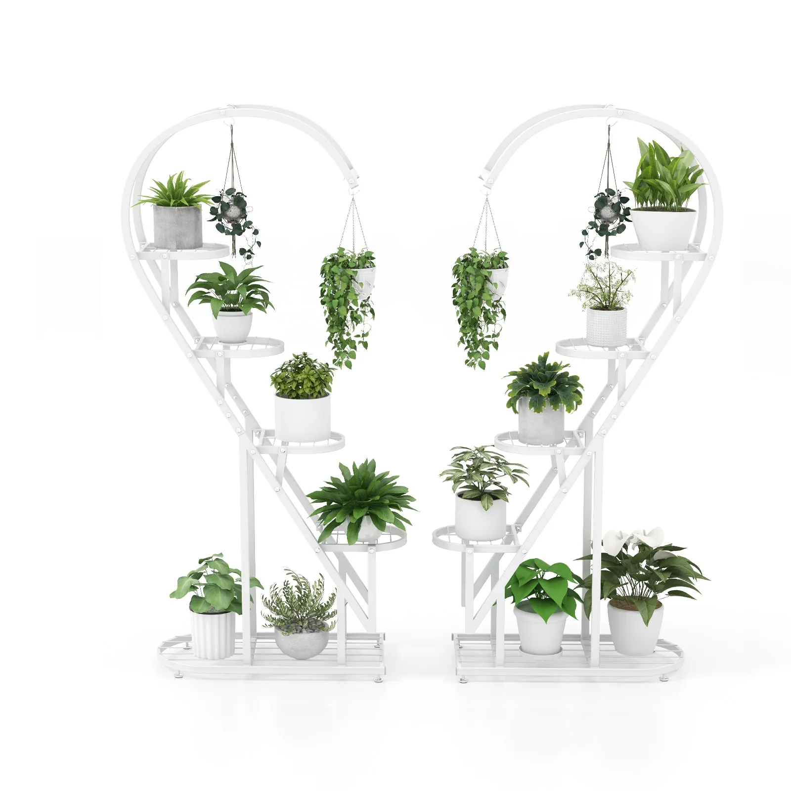 5 Tier Metal Plant Stand With Hanging Hook, White