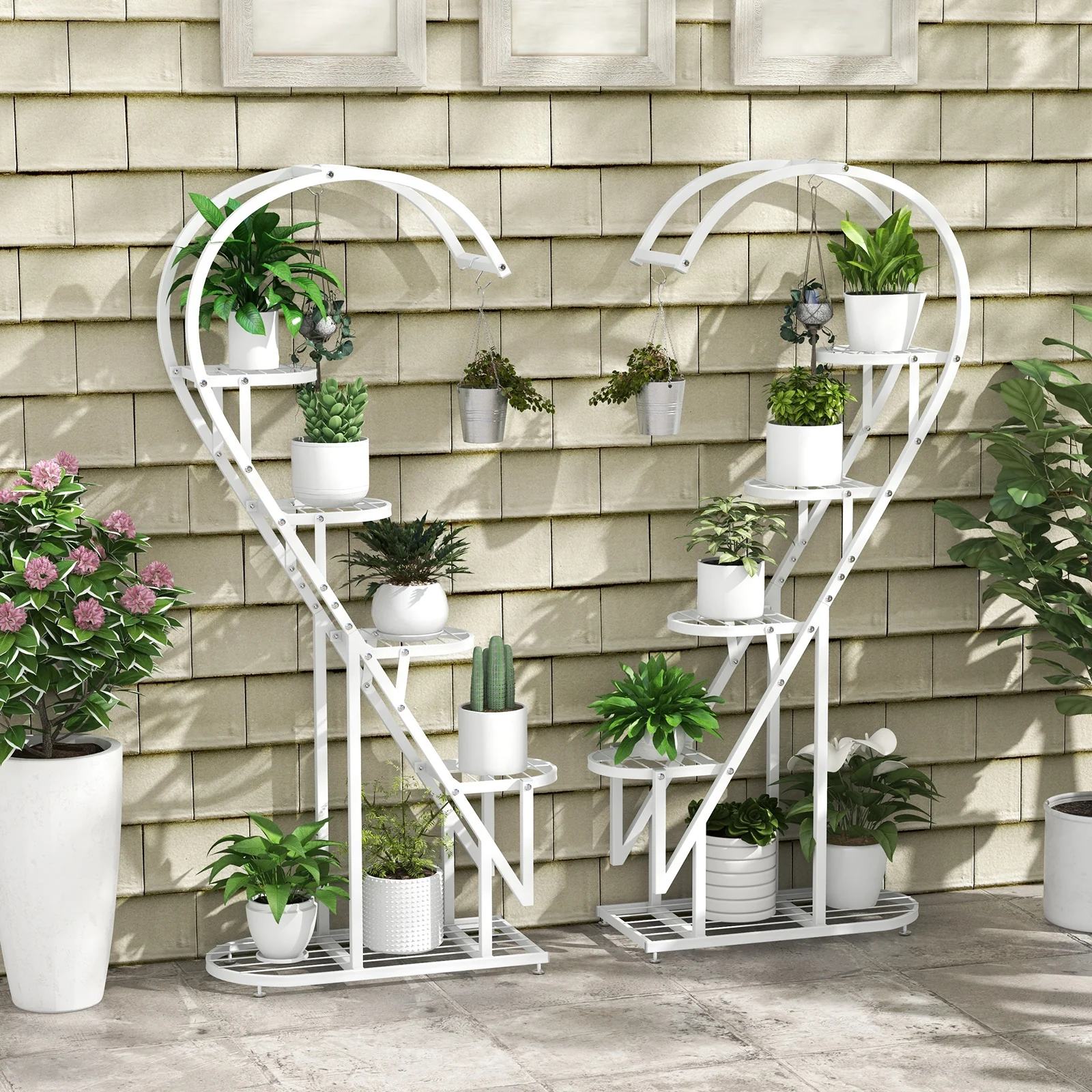 5 Tier Metal Plant Stand With Hanging Hook, White - Image 2