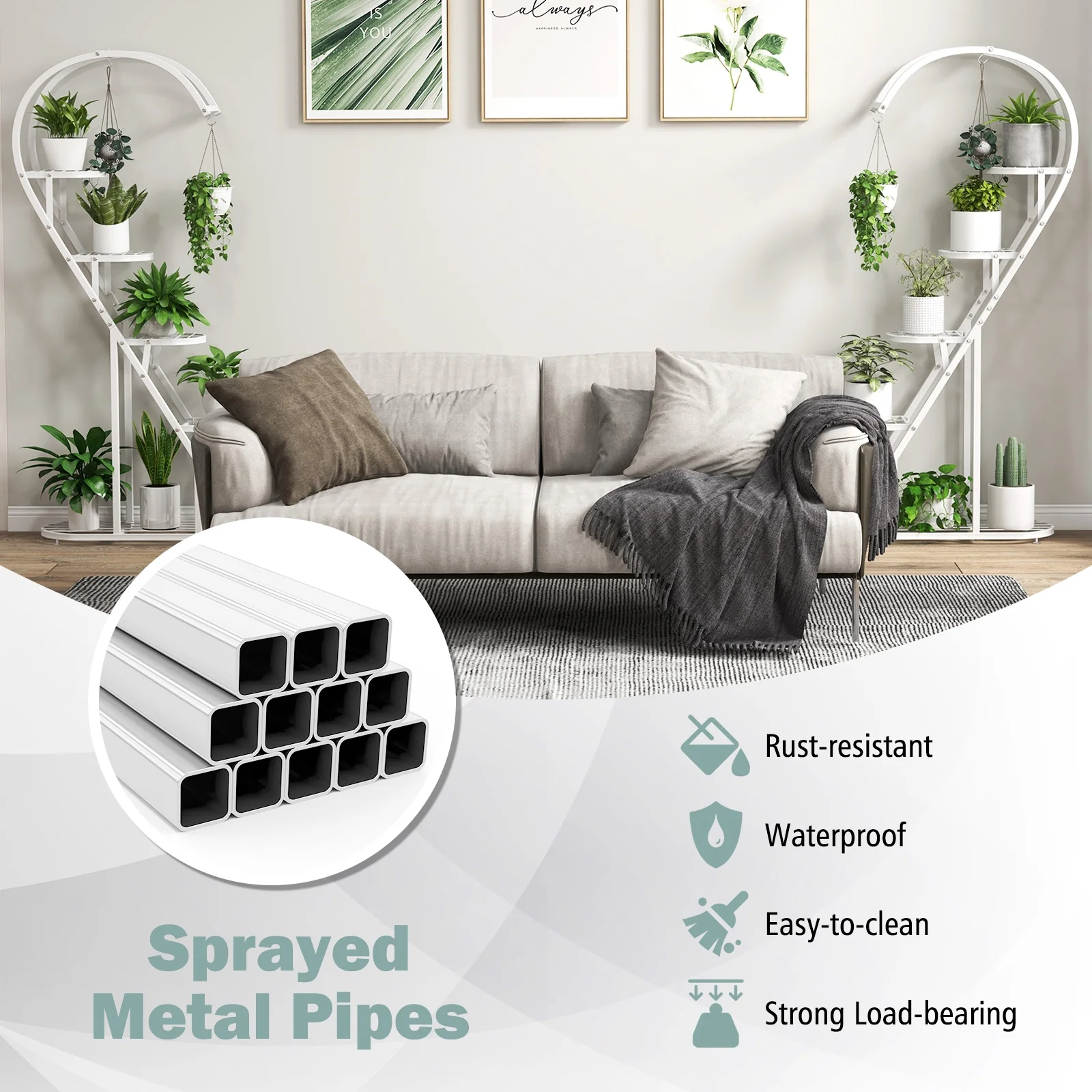 5 Tier Metal Plant Stand With Hanging Hook, White - Image 9
