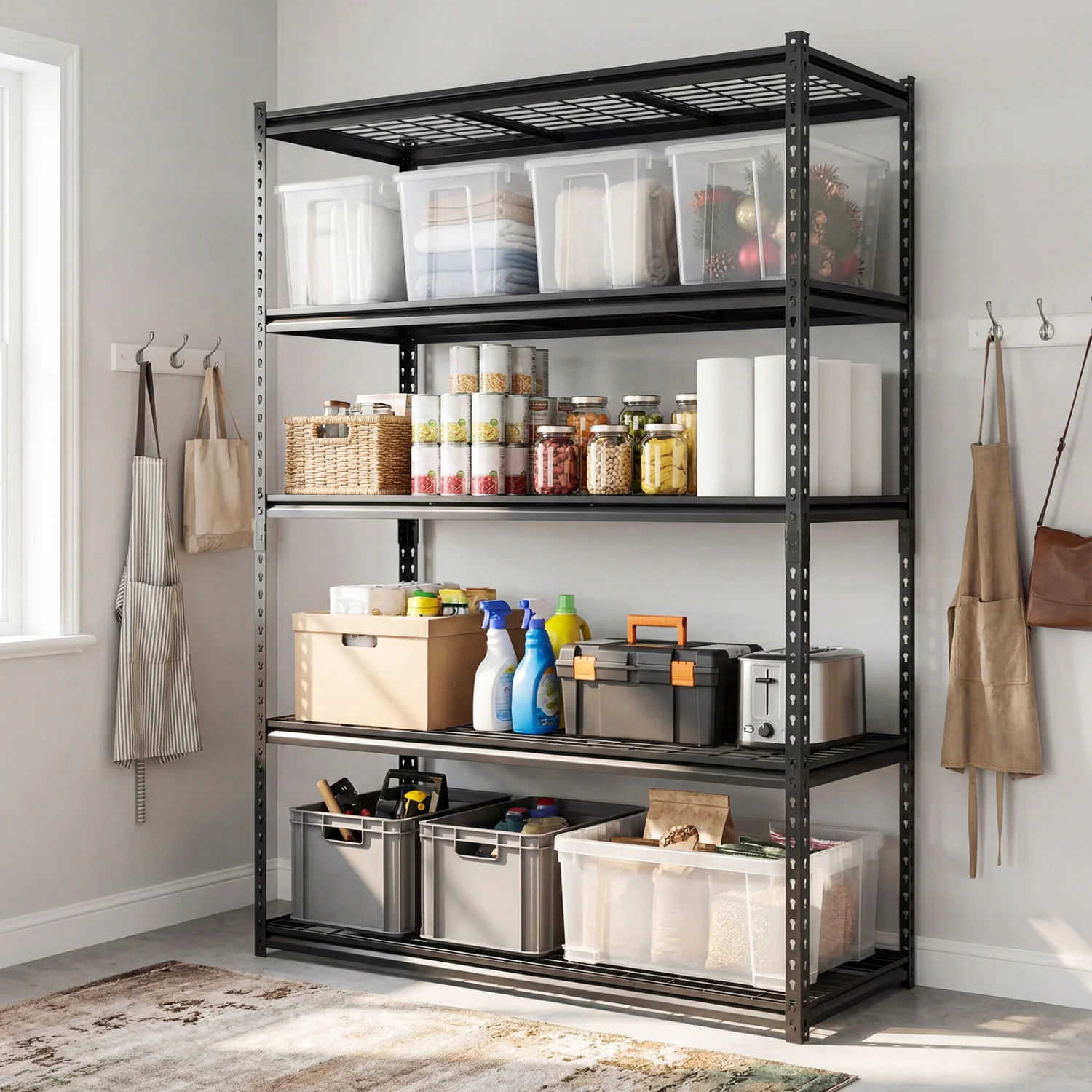 5-Tier Metal Shelving Unit, 2000Lbs Capacity, Black - Image 2