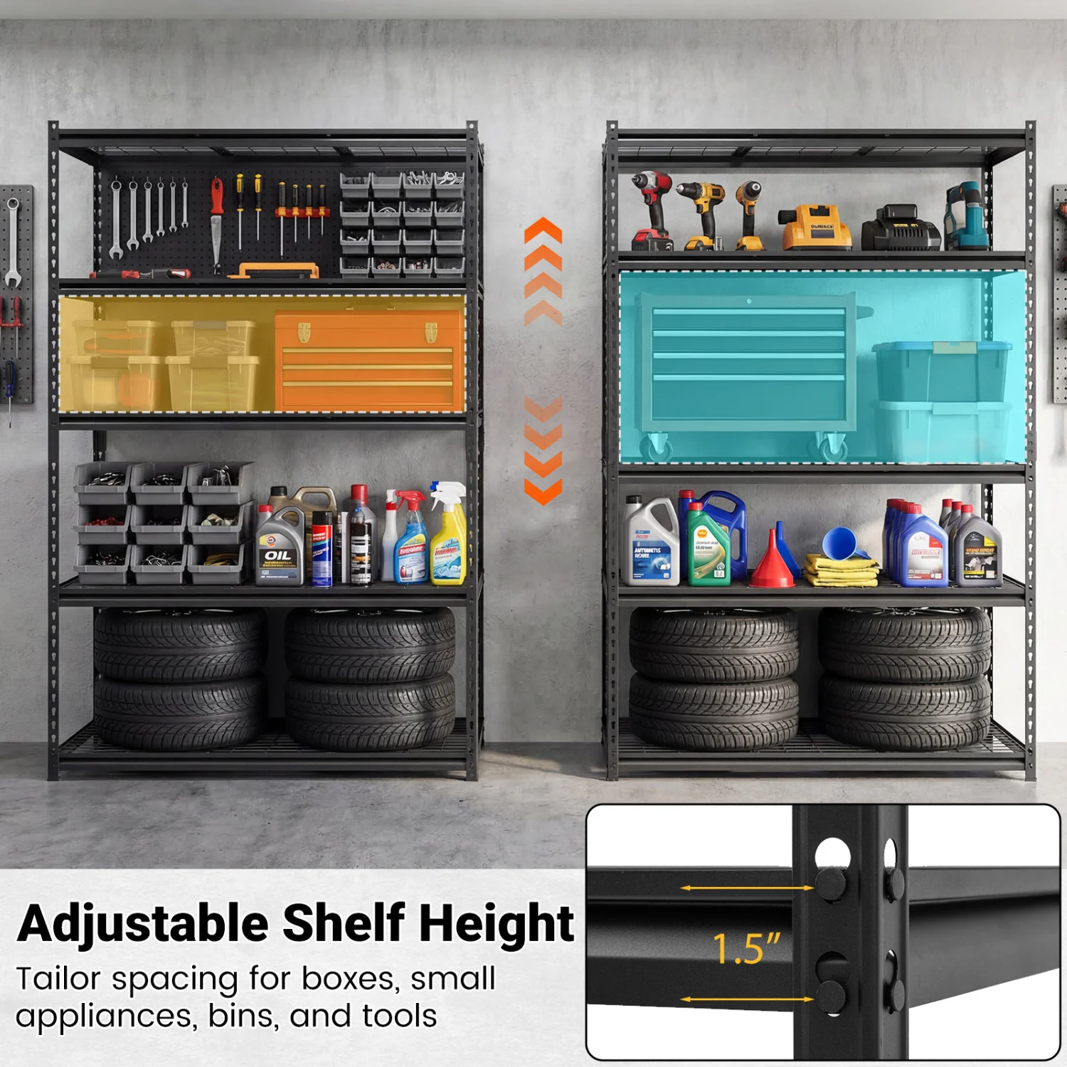 5-Tier Metal Shelving Unit, 2000Lbs Capacity, Black - Image 7