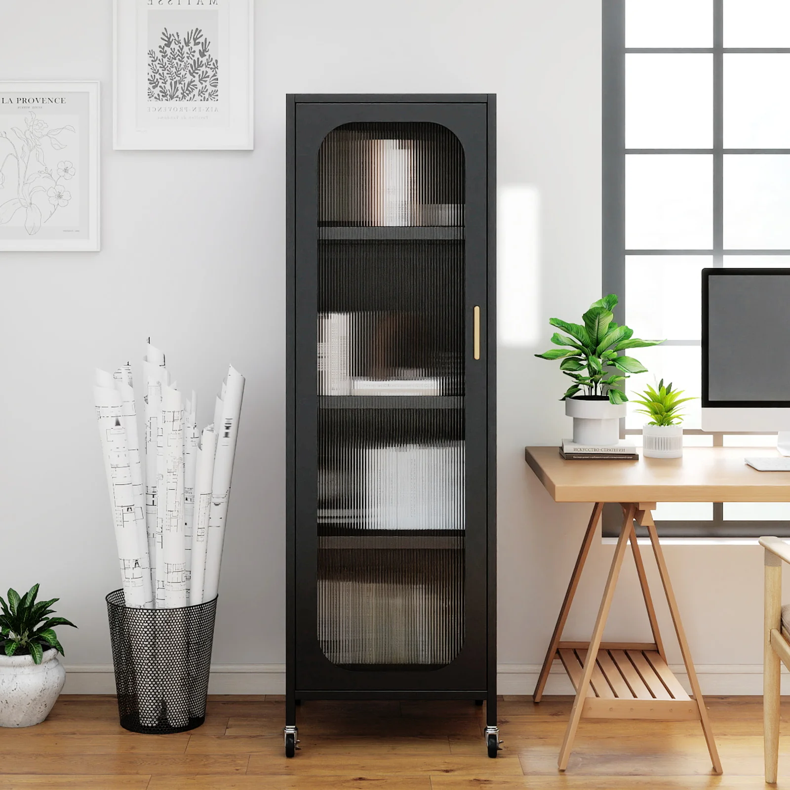 5-Tier Metal Storage Cabinet Narrow with Adjustable Shelves, Black - Image 2