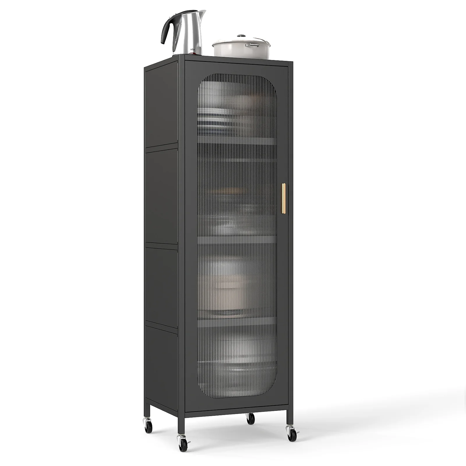 5-Tier Metal Storage Cabinet Narrow with Adjustable Shelves, Black - Image 4