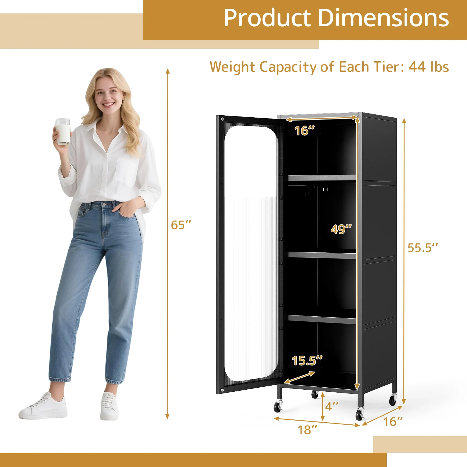 5-Tier Metal Storage Cabinet Narrow with Adjustable Shelves, Black - Image 6