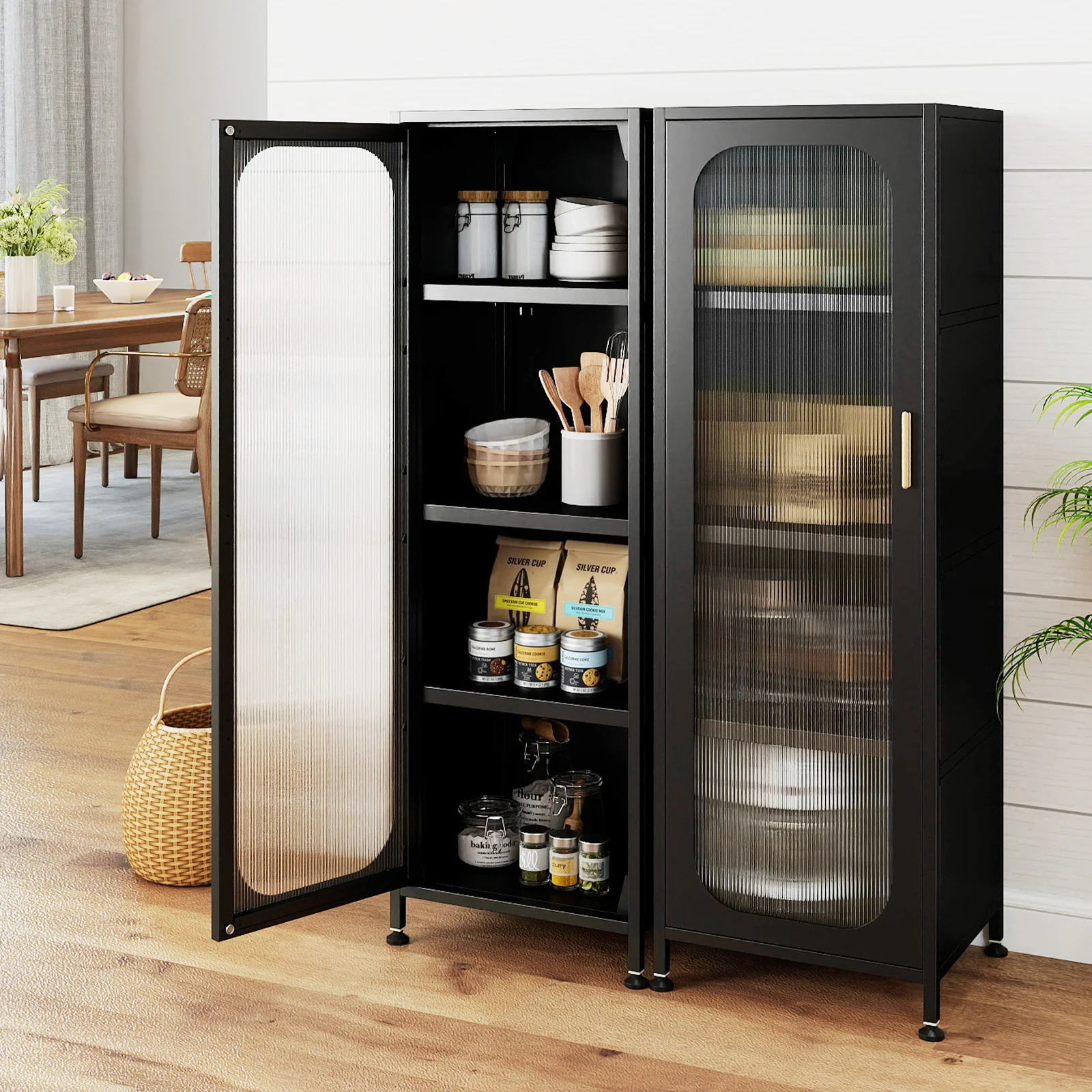 5-Tier Metal Storage Cabinet Narrow with Adjustable Shelves, Black - Image 7