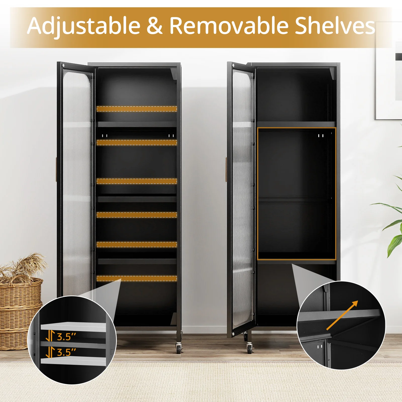 5-Tier Metal Storage Cabinet Narrow with Adjustable Shelves, Black - Image 8