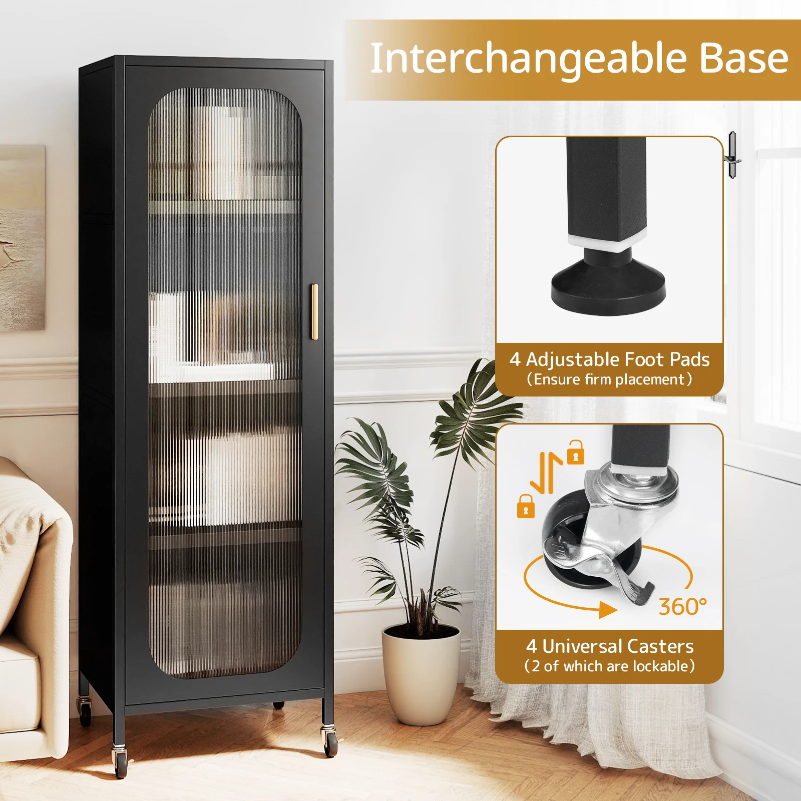 5-Tier Metal Storage Cabinet Narrow with Adjustable Shelves, Black - Image 9