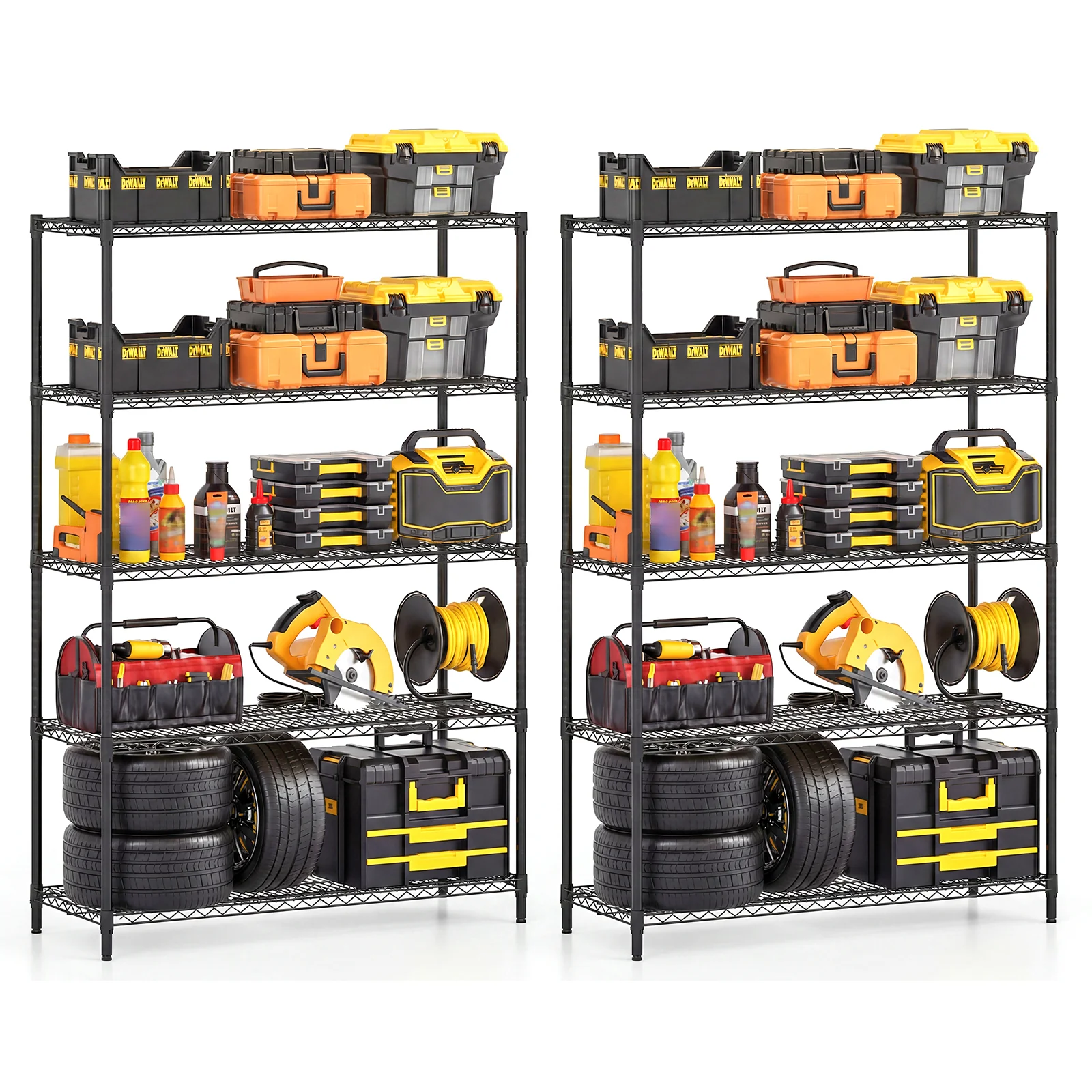 5-Tier Metal Storage Shelving Unit Set of 2 Adjustable Utility Shelf with V-Shaped Wire Rack, Black