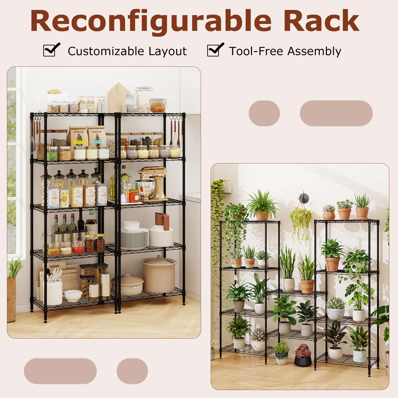5-Tier Metal Storage Shelving Unit Set of 2 with V-Shaped Wire Rack, Black - Image 10