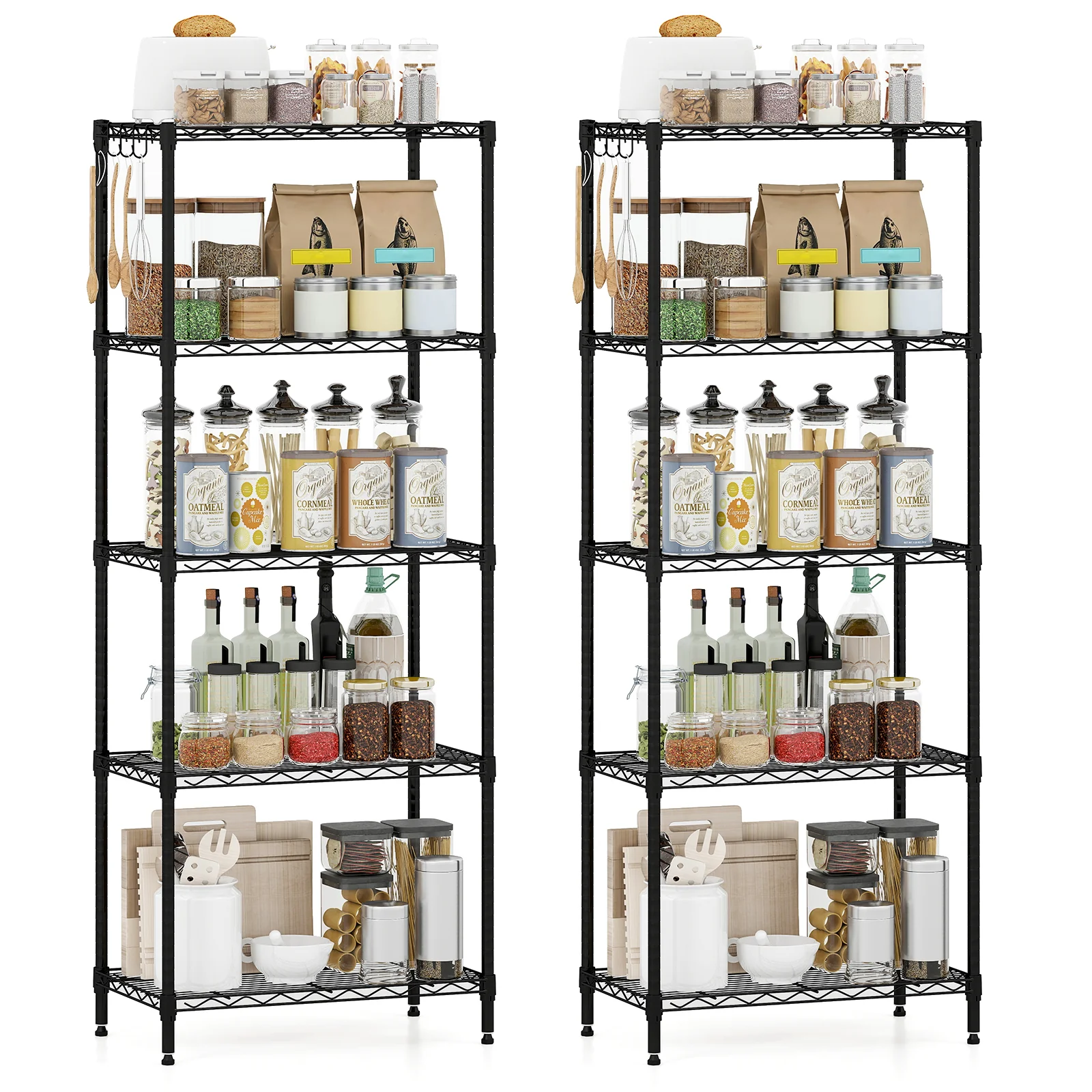 5-Tier Metal Storage Shelving Unit Set of 2 with V-Shaped Wire Rack, Black - Image 3