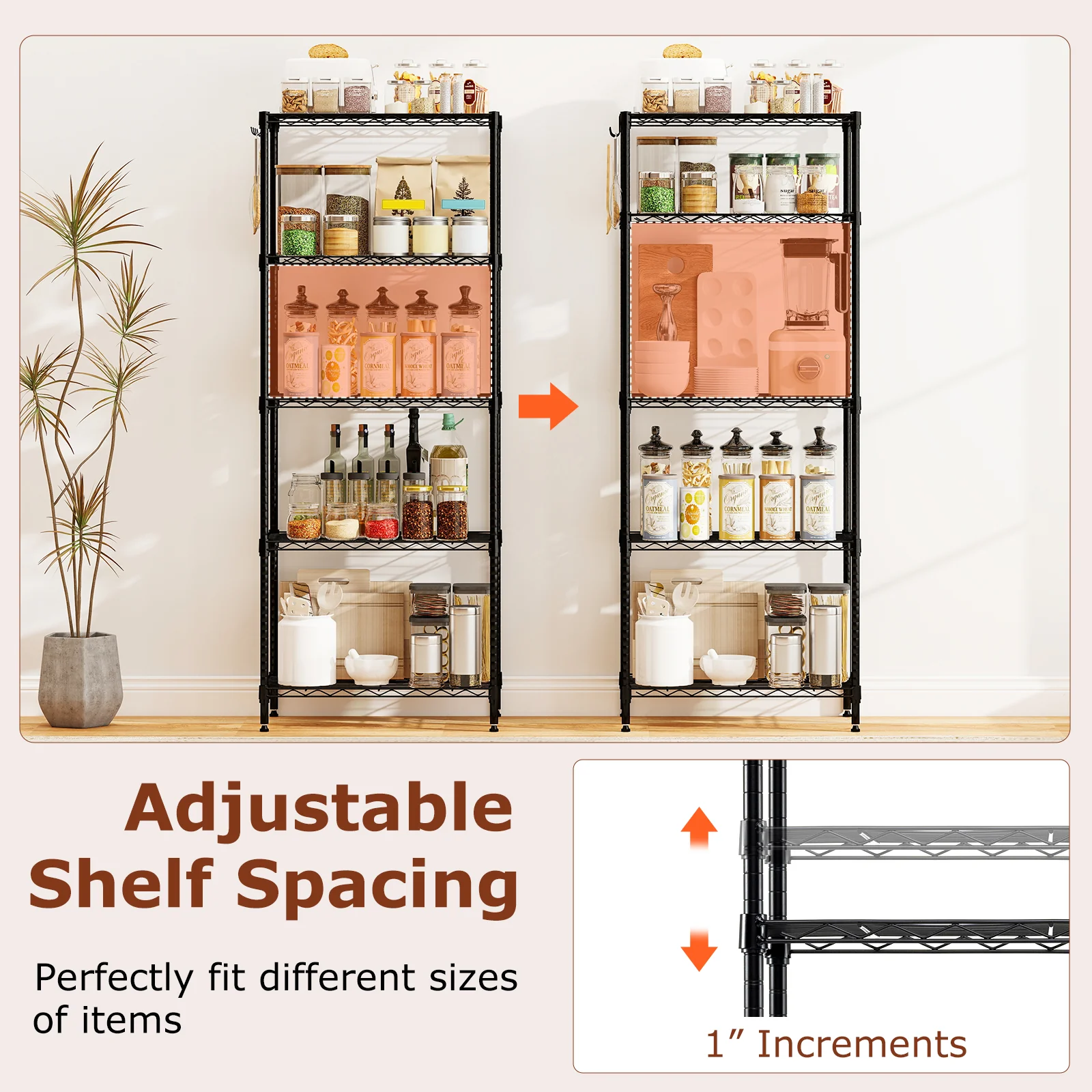 5-Tier Metal Storage Shelving Unit Set of 2 with V-Shaped Wire Rack, Black - Image 8