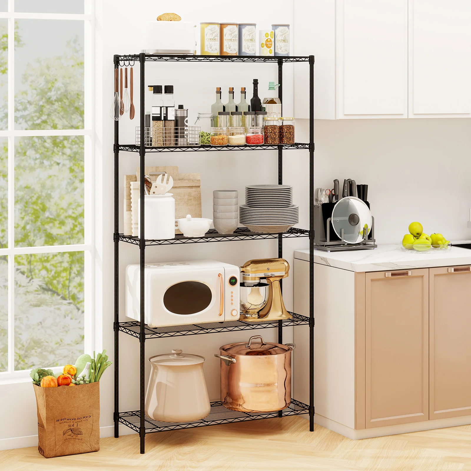 5-Tier Metal Storage Shelving Unit with V-Shaped Wire Rack and 1250 LBS Capacity-DK, Black - Image 2