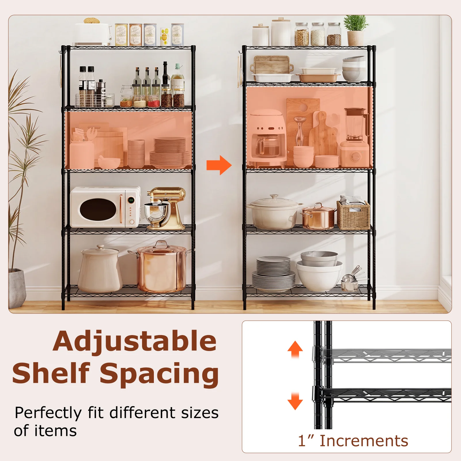 5-Tier Metal Storage Shelving Unit with V-Shaped Wire Rack and 1250 LBS Capacity-DK, Black - Image 8