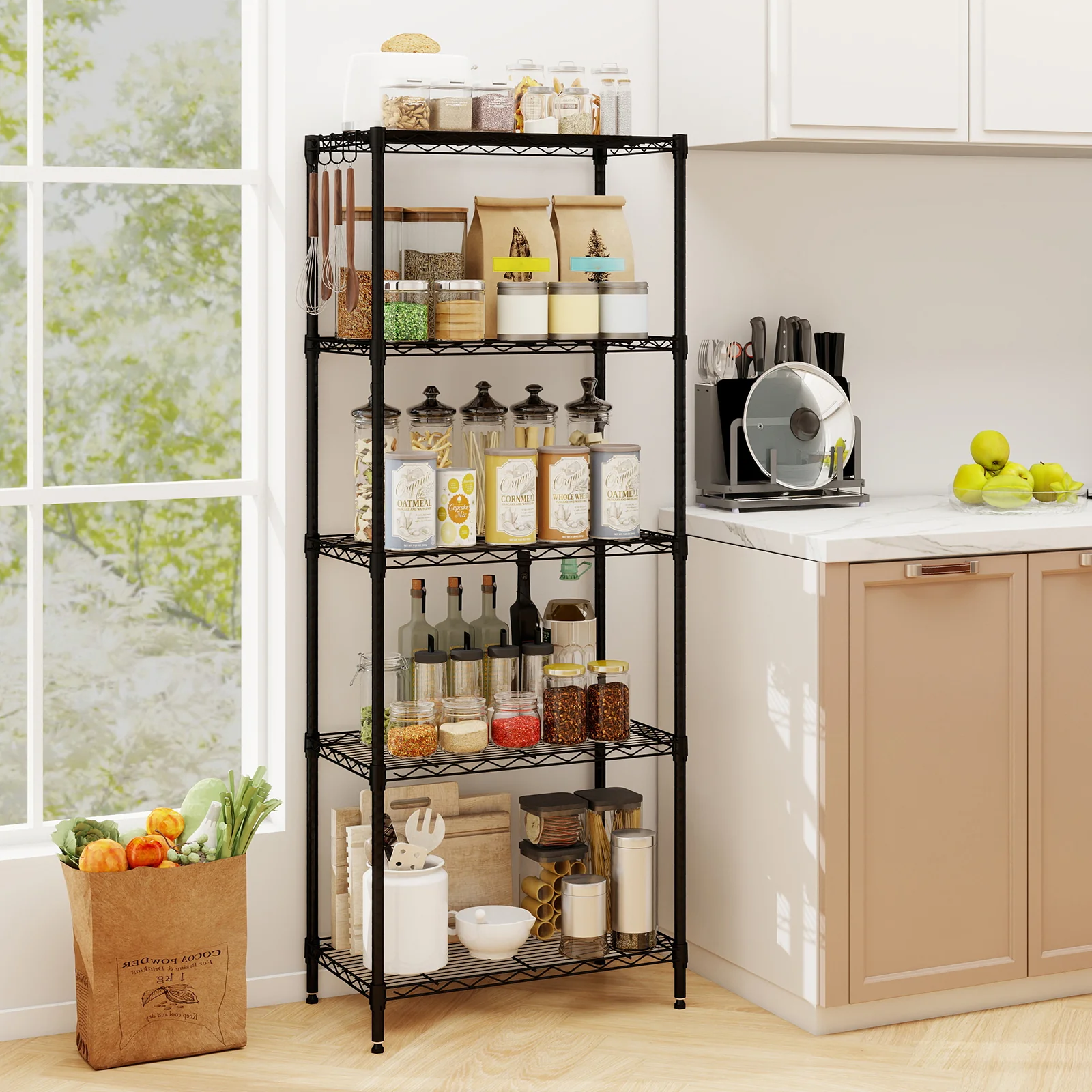 5-Tier Metal Storage Shelving Unit with V-Shaped Wire Rack and 750 LBS Capacity-DK, Black - Image 2