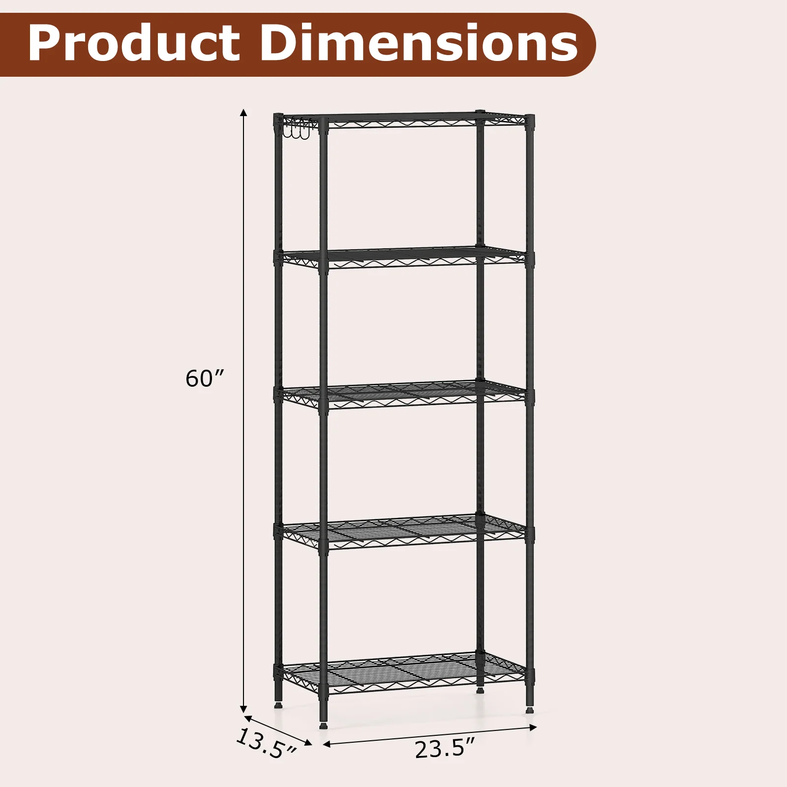 5-Tier Metal Storage Shelving Unit with V-Shaped Wire Rack and 750 LBS Capacity-DK, Black - Image 6