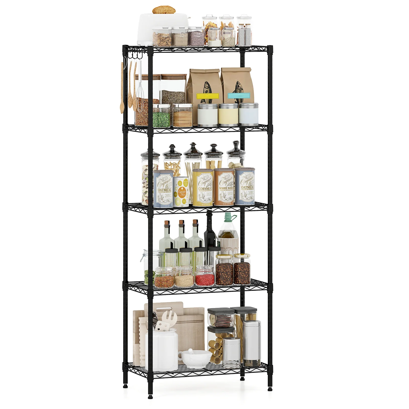 5-Tier Metal Storage Shelving Unit with V-Shaped Wire Rack and 750 LBS Capacity-DK, Black - Image 7