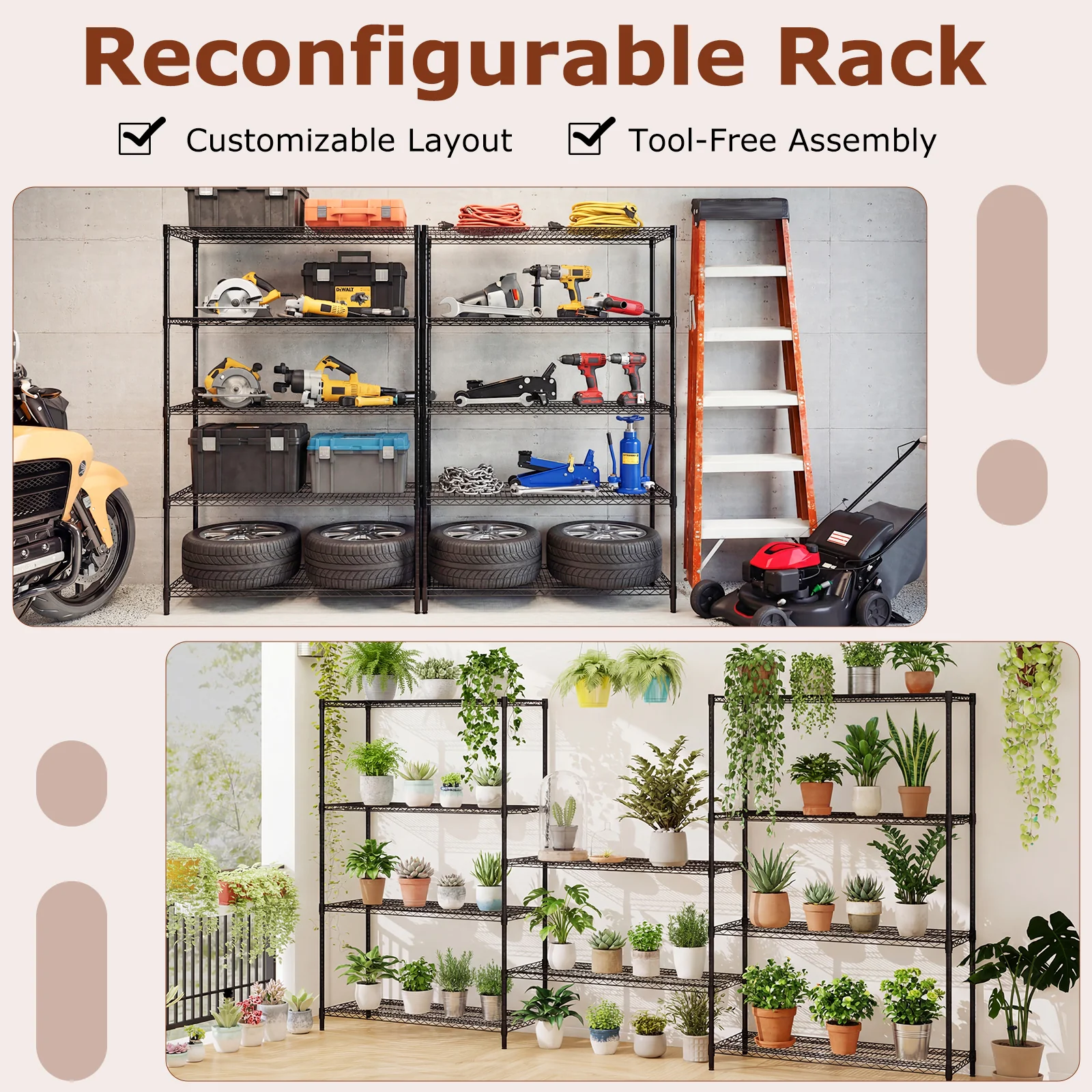 5-Tier Metal Storage Shelving Unit with V-Shaped Wire Rack-DK, Black - Image 10