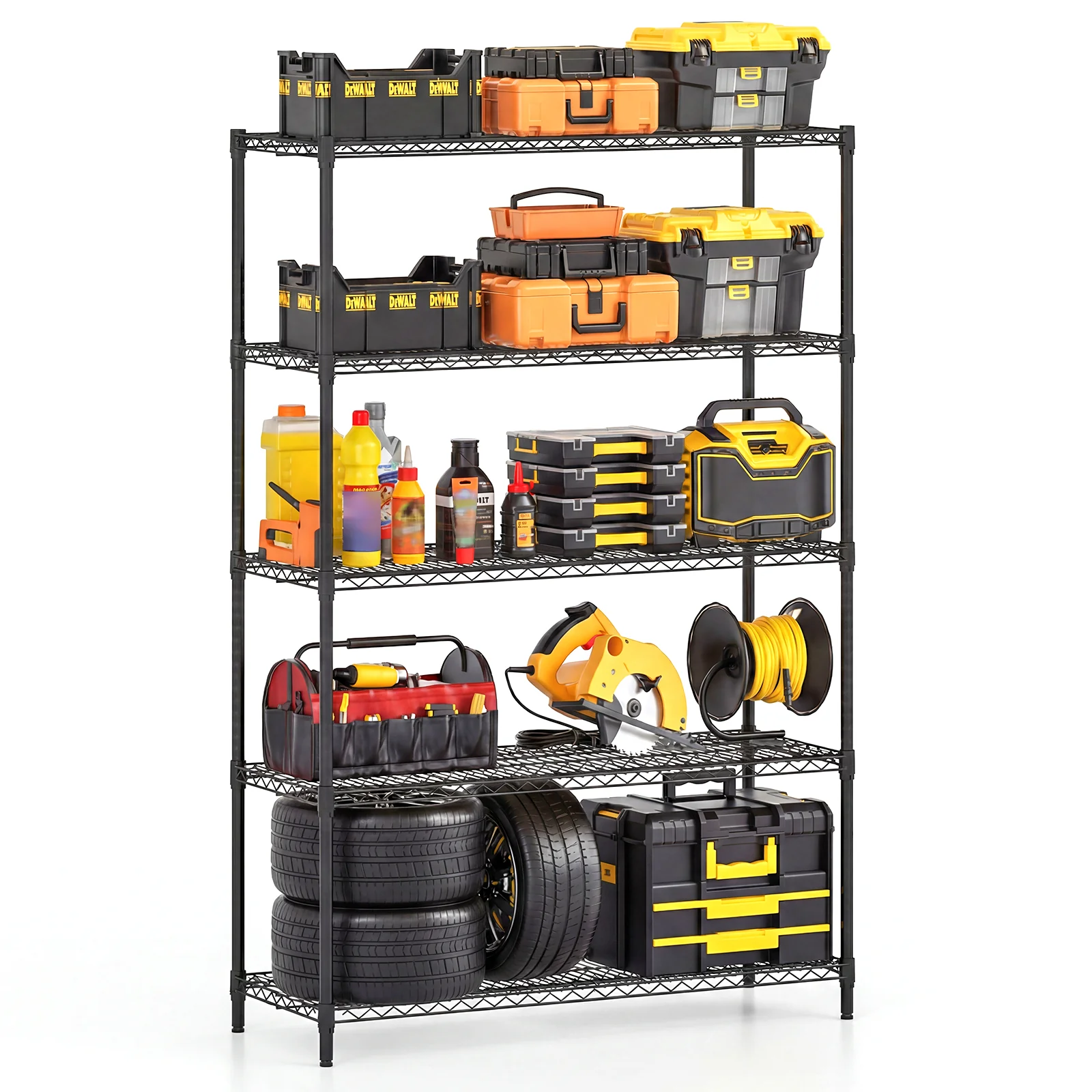 5-Tier Metal Storage Shelving Unit with V-Shaped Wire Rack-DK, Black - Image 5