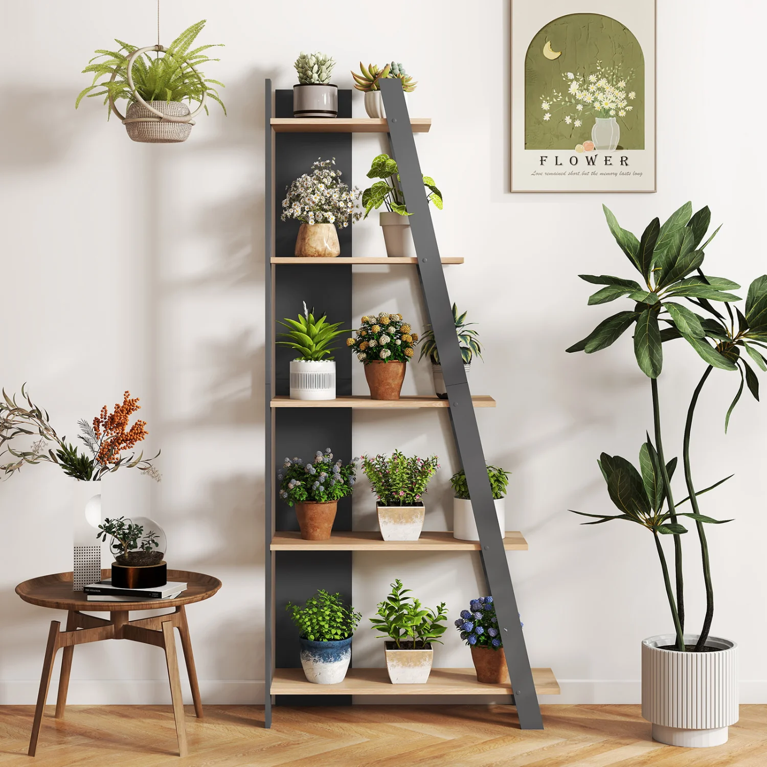 5-Tier Modern Bookshelf Narrow Vertical Display Shelf for Small Space, Gray - Image 3