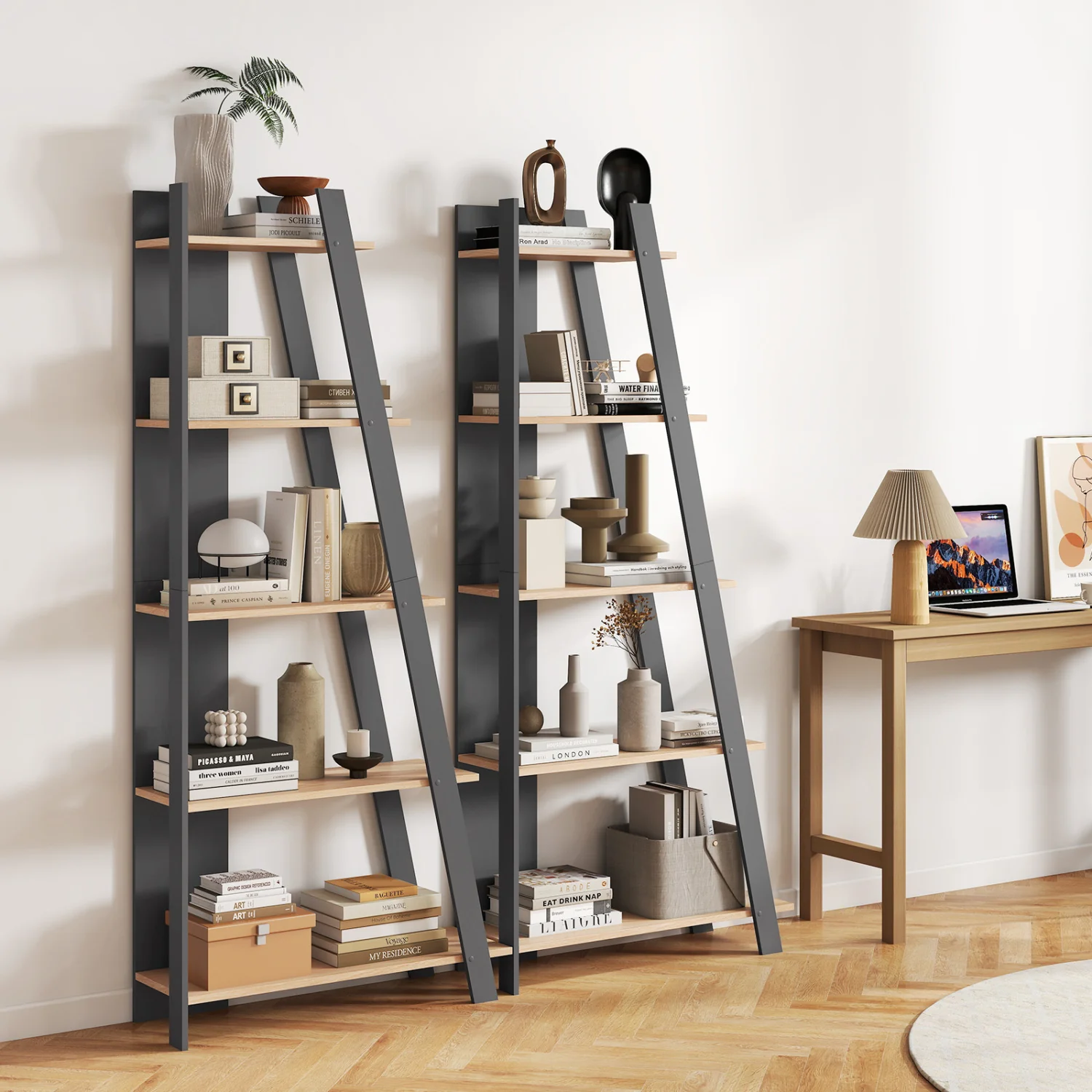 5-Tier Modern Bookshelf Narrow Vertical Display Shelf for Small Space, Gray - Image 6