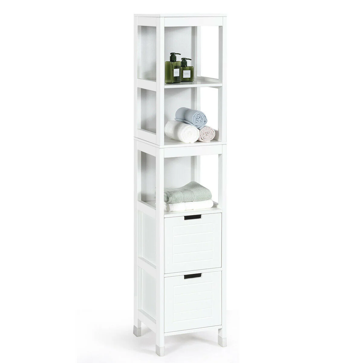 5-Tier Multifunctional Bathroom Floor Cabinet, 2 Drawers, White - Image 4