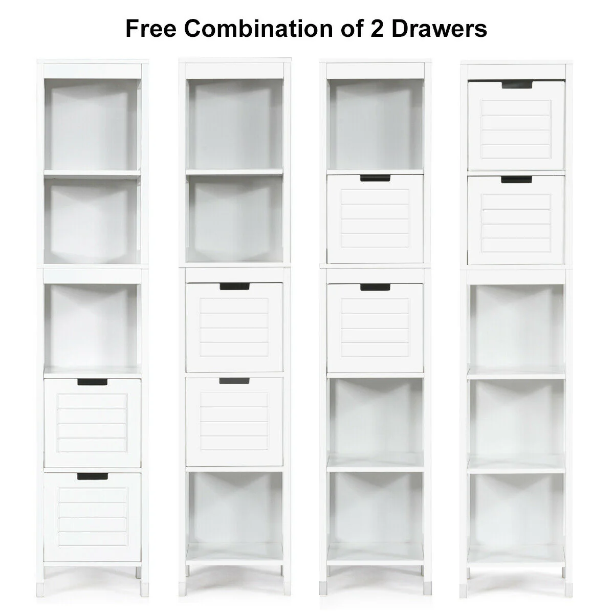 5-Tier Multifunctional Bathroom Floor Cabinet, 2 Drawers, White - Image 9