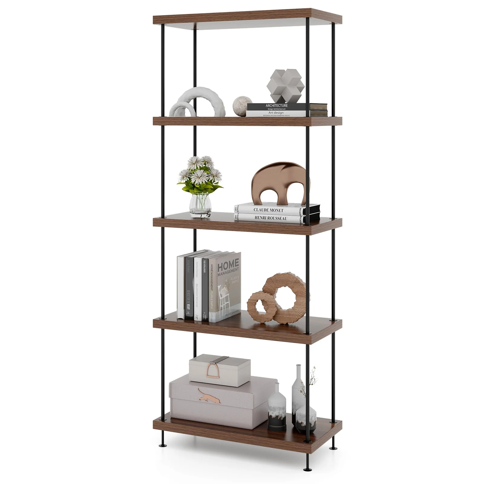 5-Tier Multipurpose Display Rack, Metal Frame, Walnut - Image 5