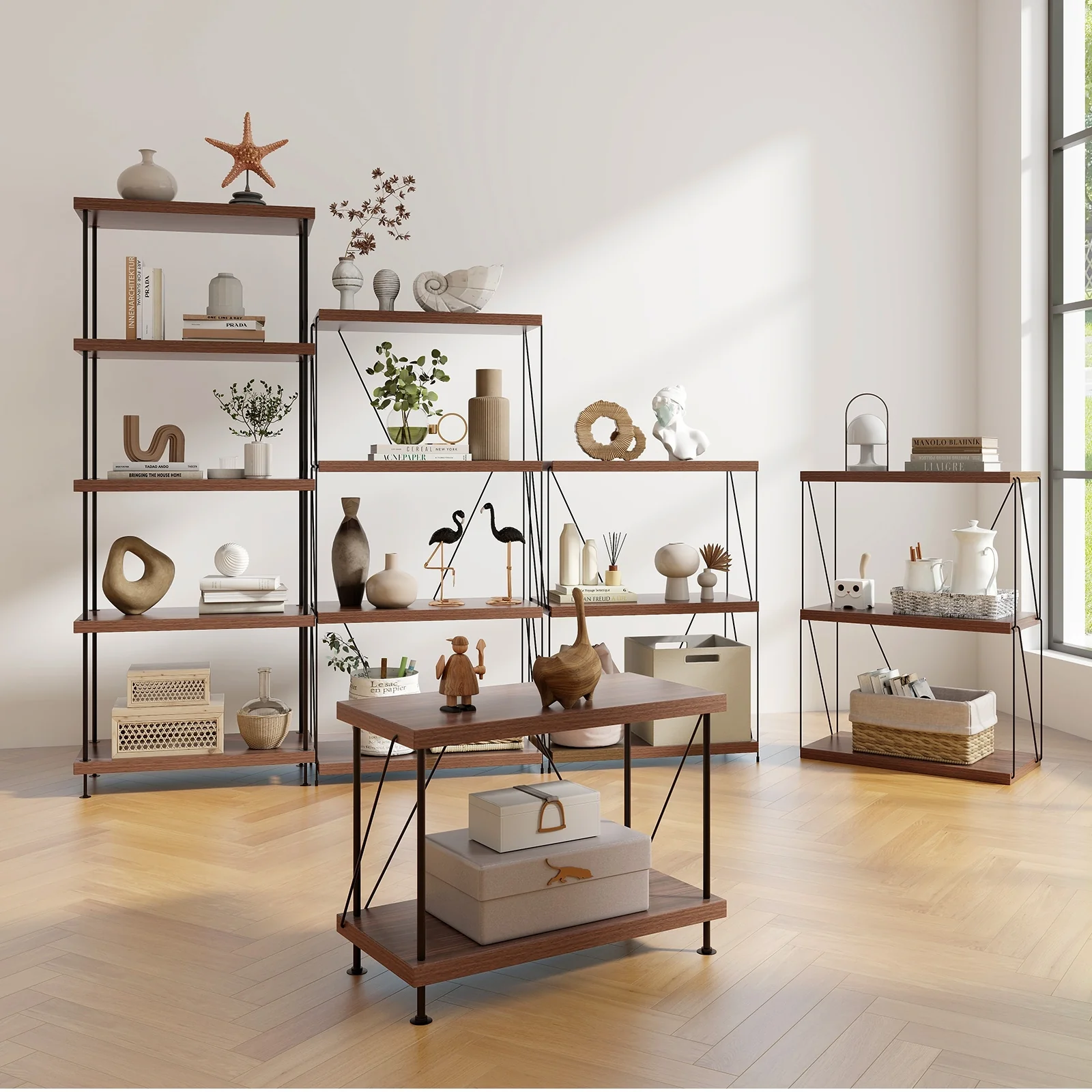 5-Tier Multipurpose Display Rack, Metal Frame, Walnut - Image 7