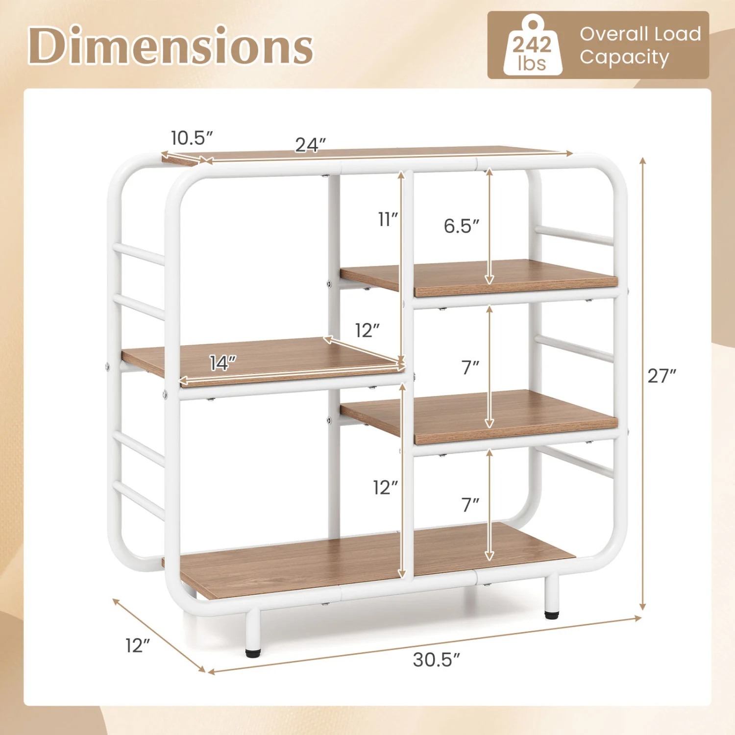 5-Tier Open Book Shelf, Metal Frame, Natural - Image 5