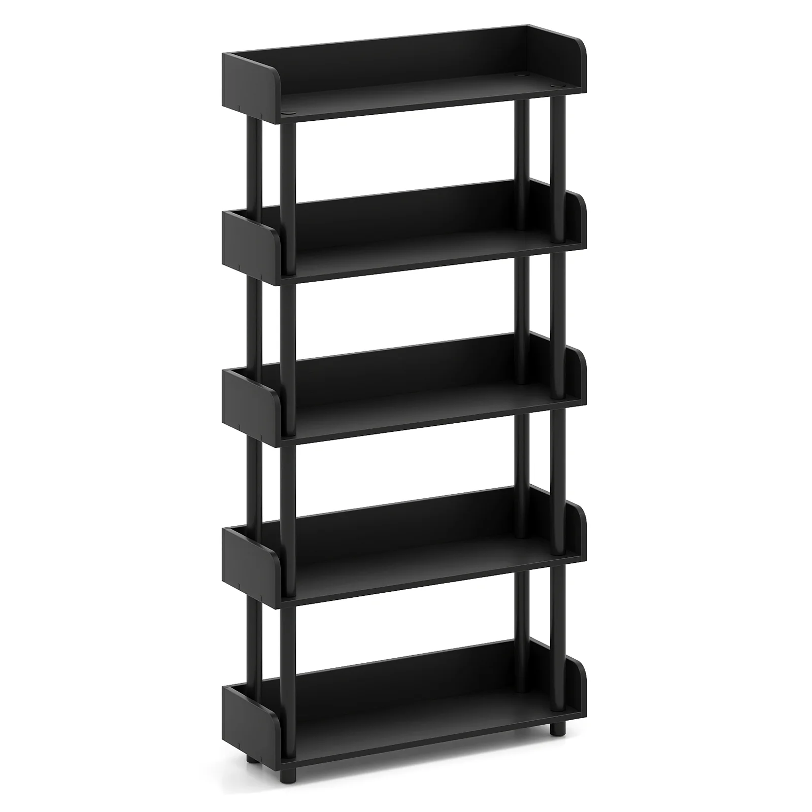 5-Tier Open Bookcase with Industrial Storage, Black - Image 4