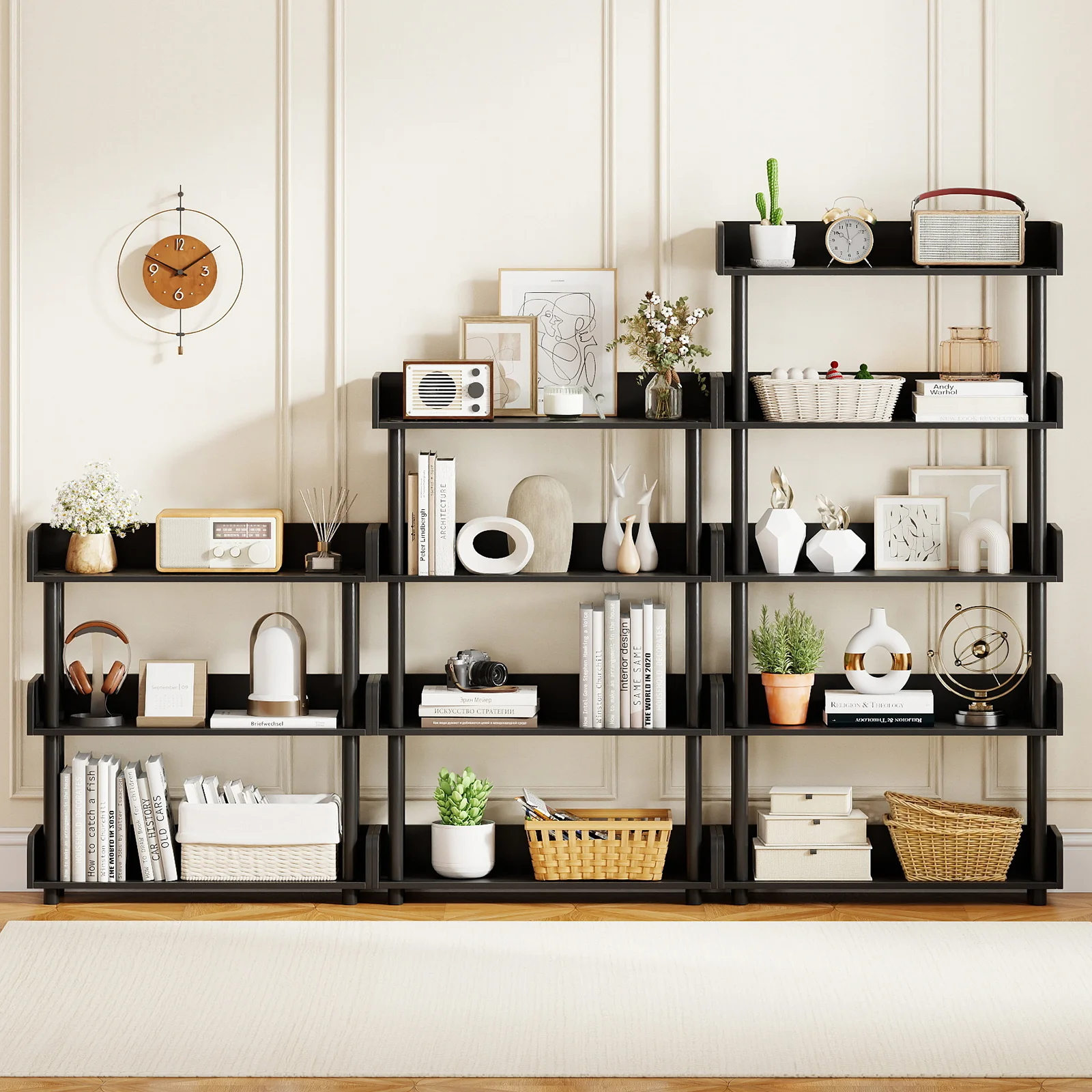 5-Tier Open Bookcase with Industrial Storage, Black - Image 7