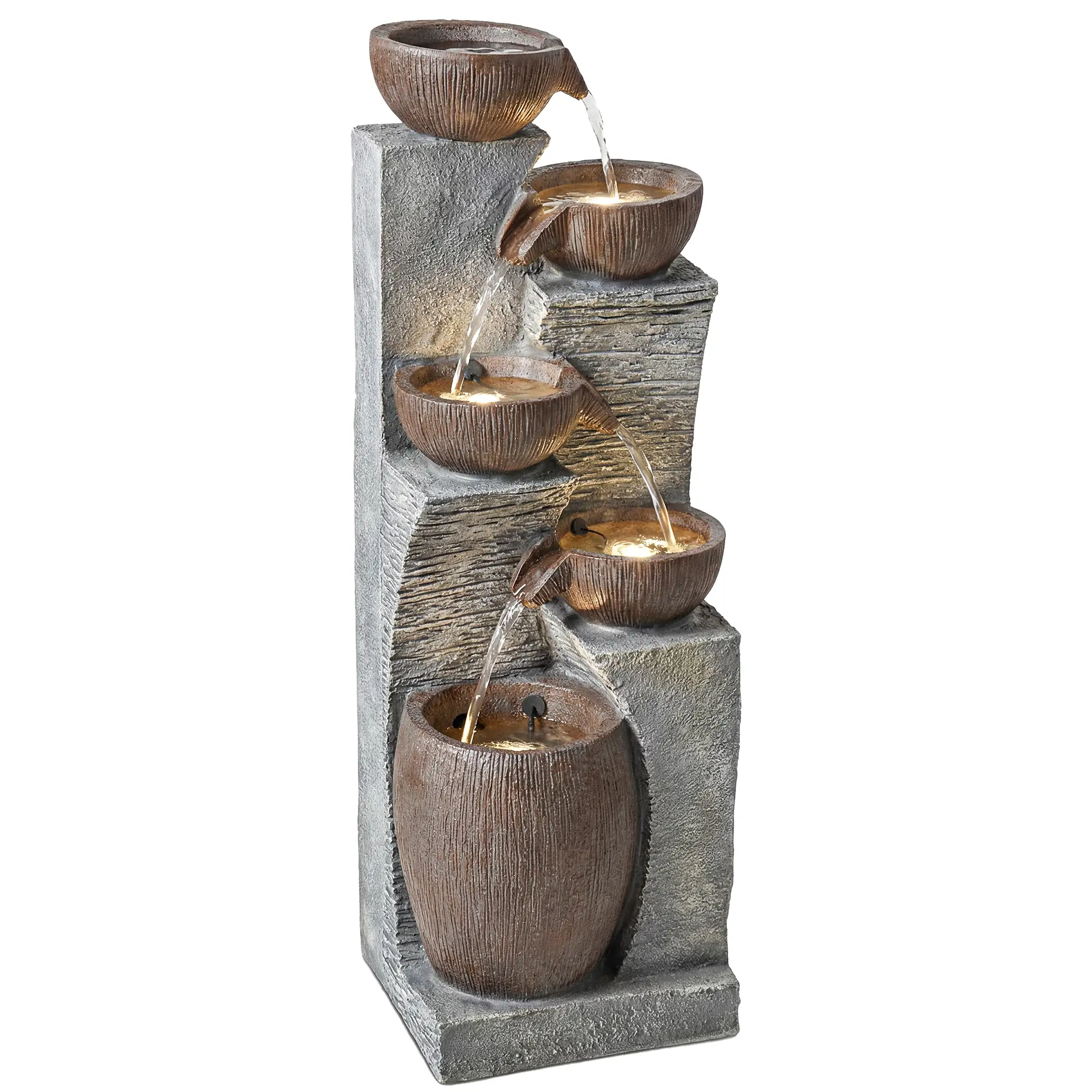 5-Tier Outdoor Water Fountain, Cascading Rock Waterfall, Grey Rustic Brown - Image 11