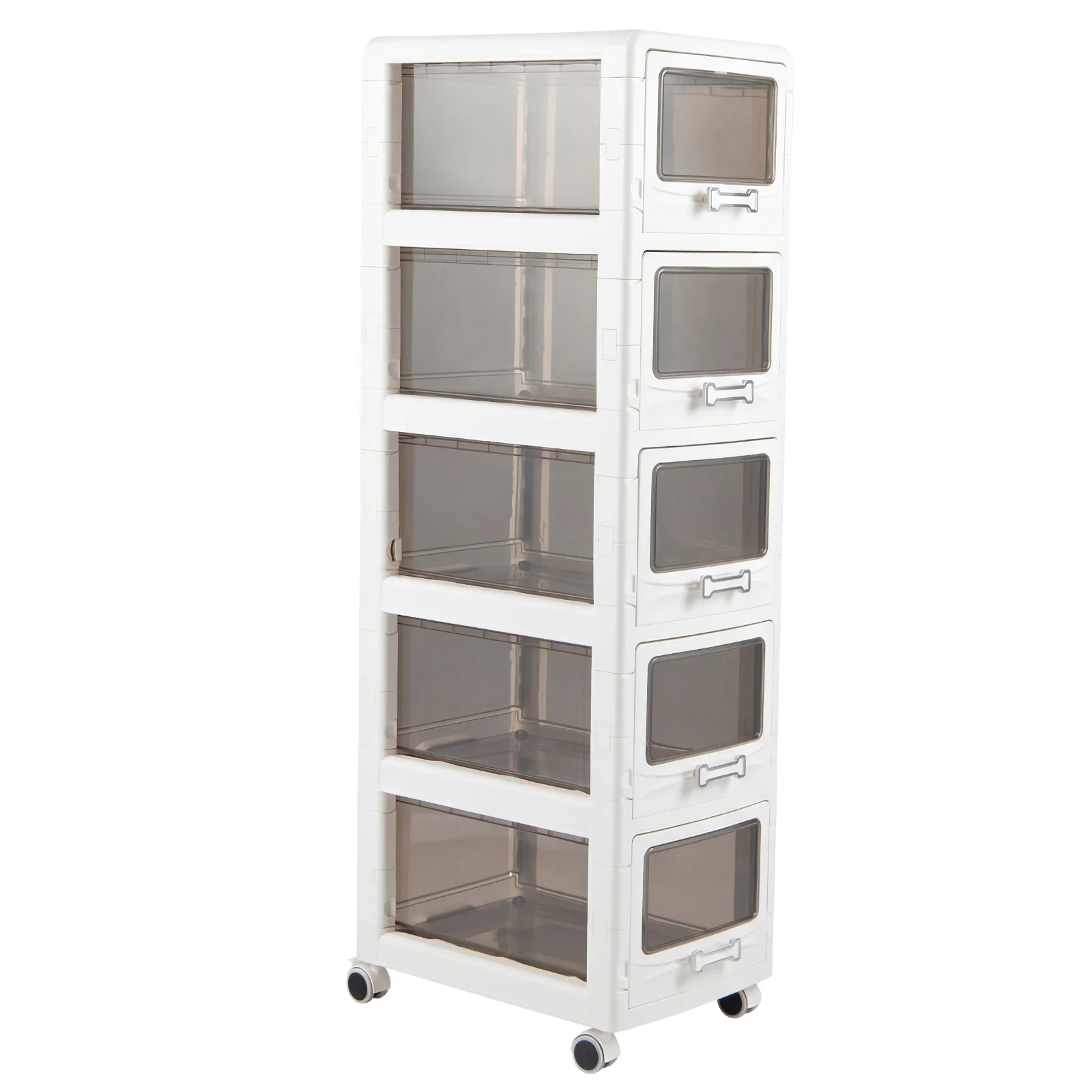 5-Tier Plastic Drawer Storage Organizer, Rolling Cart, Lockable Wheels