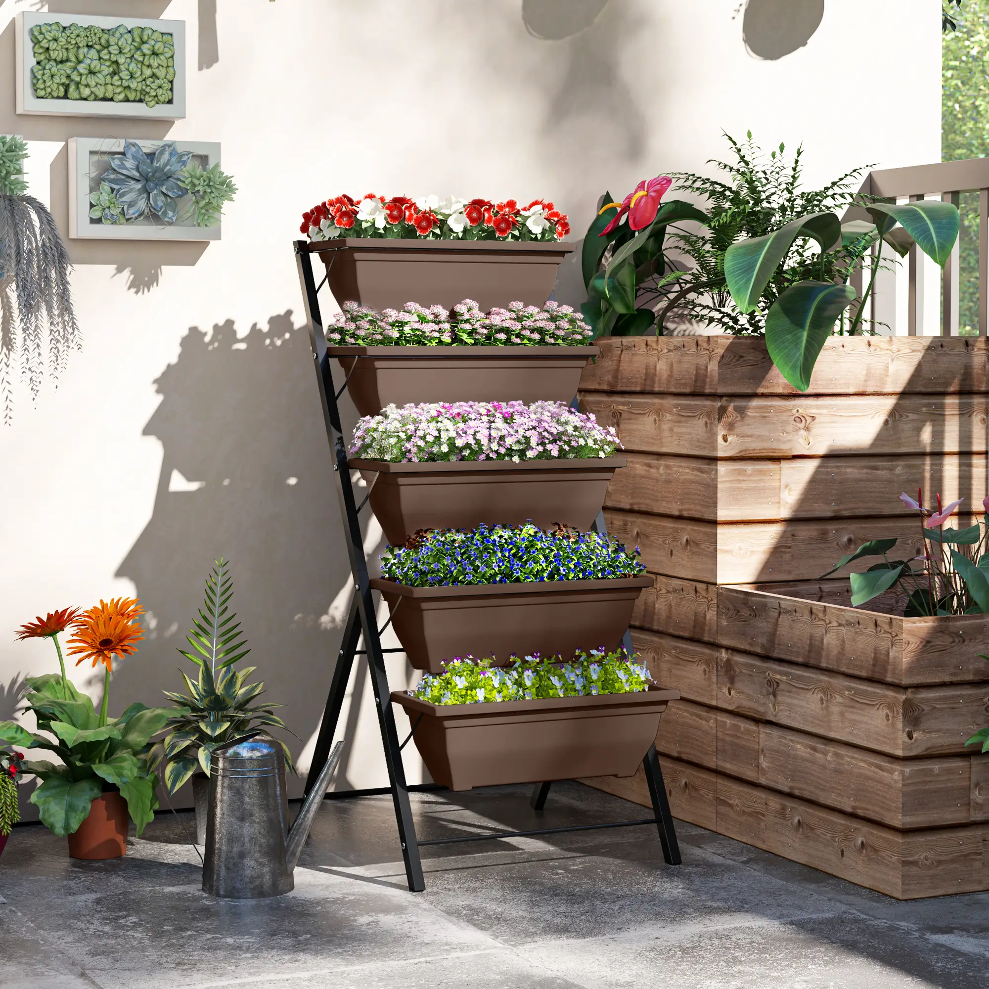 5-Tier Raised Garden Bed, 5 Planter Box, Outdoor Plant Stand, Brown - Image 2