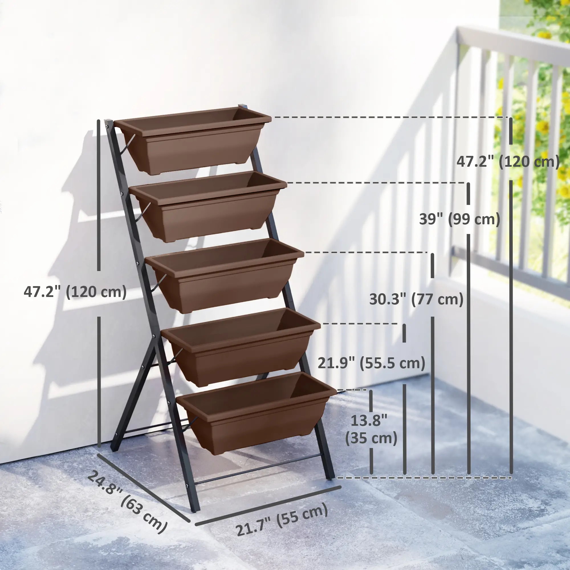 5-Tier Raised Garden Bed, 5 Planter Box, Outdoor Plant Stand, Brown - Image 3