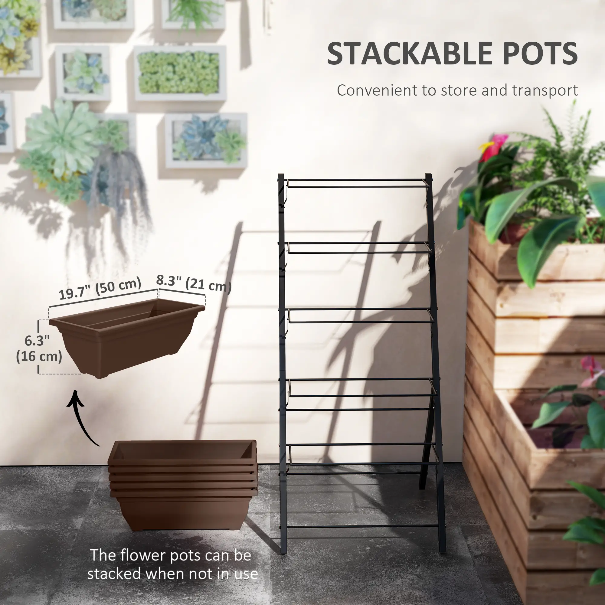 5-Tier Raised Garden Bed, 5 Planter Box, Outdoor Plant Stand, Brown - Image 5