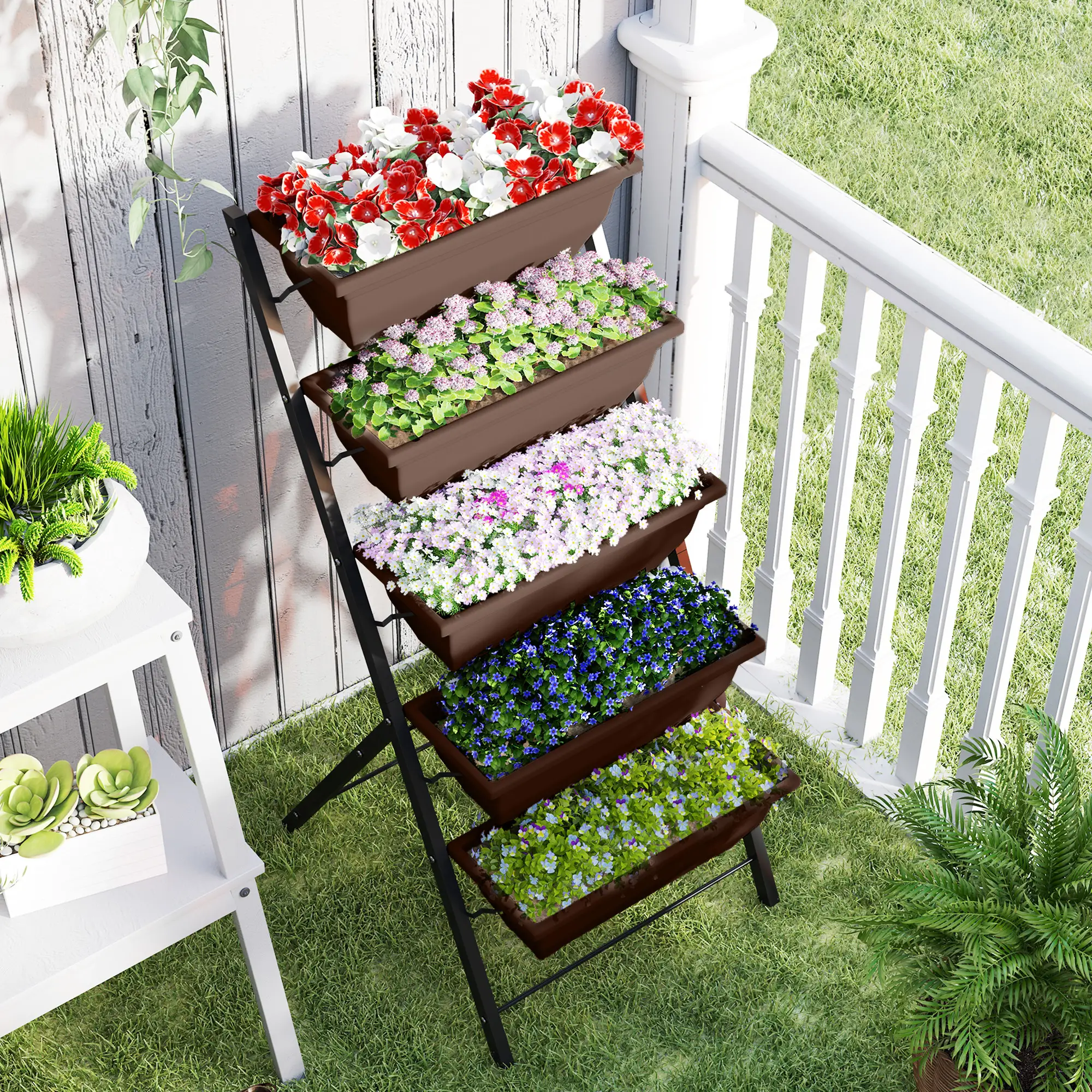 5-Tier Raised Garden Bed, 5 Planter Box, Outdoor Plant Stand, Brown - Image 7