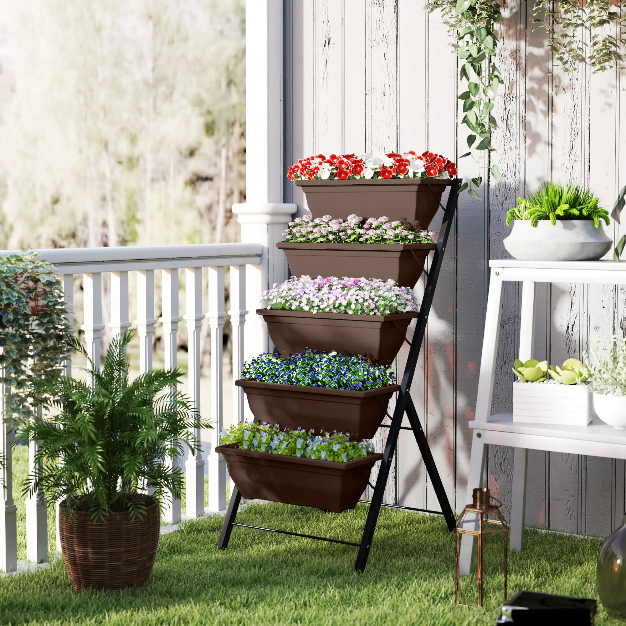 5-Tier Raised Garden Bed, 5 Planter Box, Outdoor Plant Stand, Brown - Image 8
