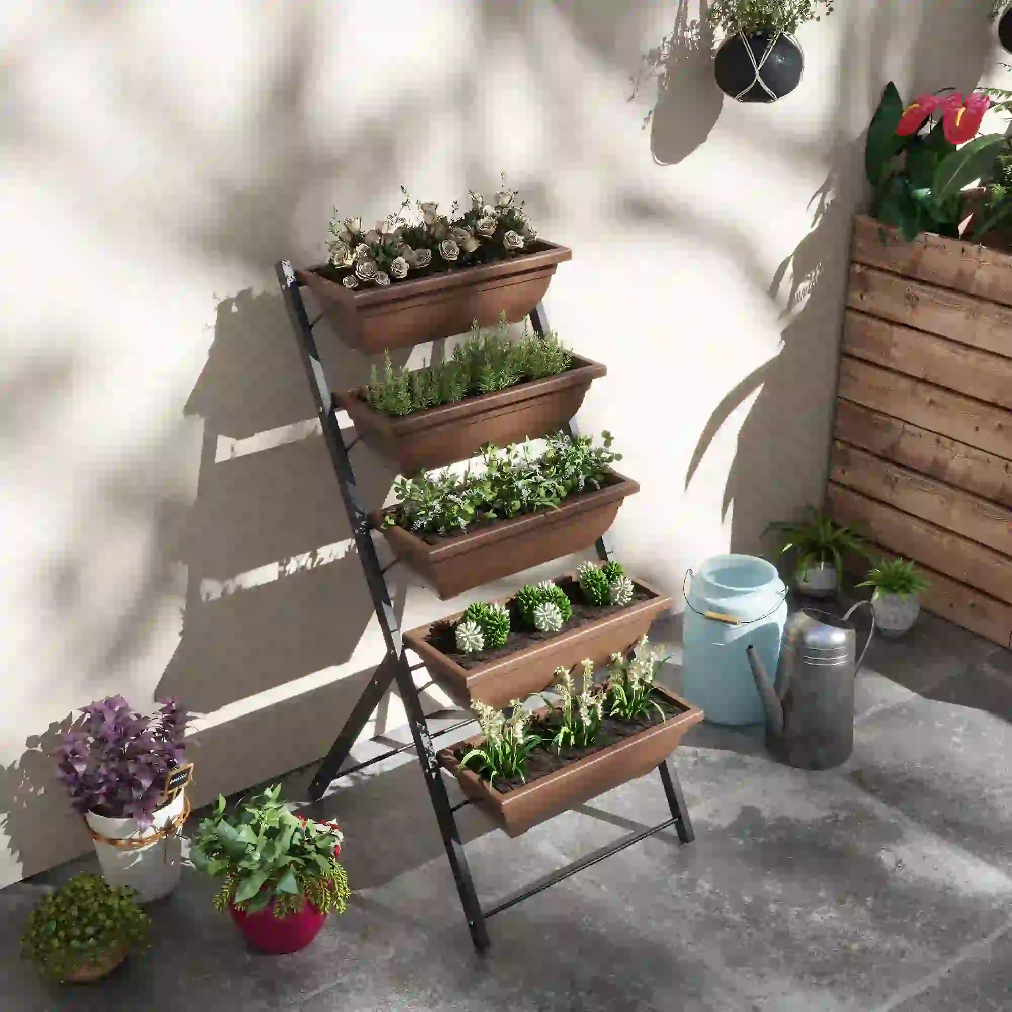 5-Tier Raised Garden Bed, 5 Planter Box, Outdoor Plant Stand, Brown - Image 9