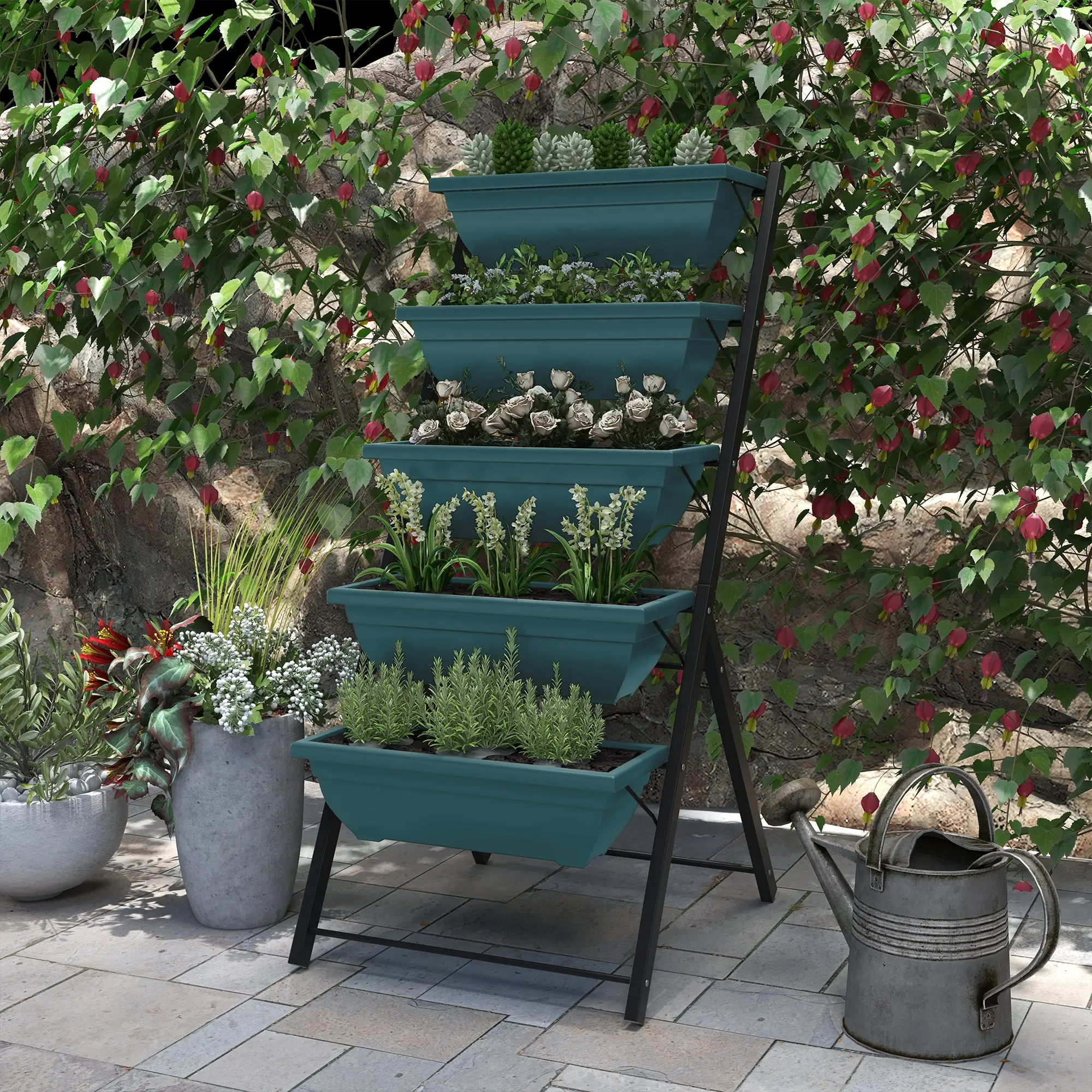 5-Tier Raised Garden Bed, 5 Planter Box, Outdoor Plant Stand, Green - Image 2