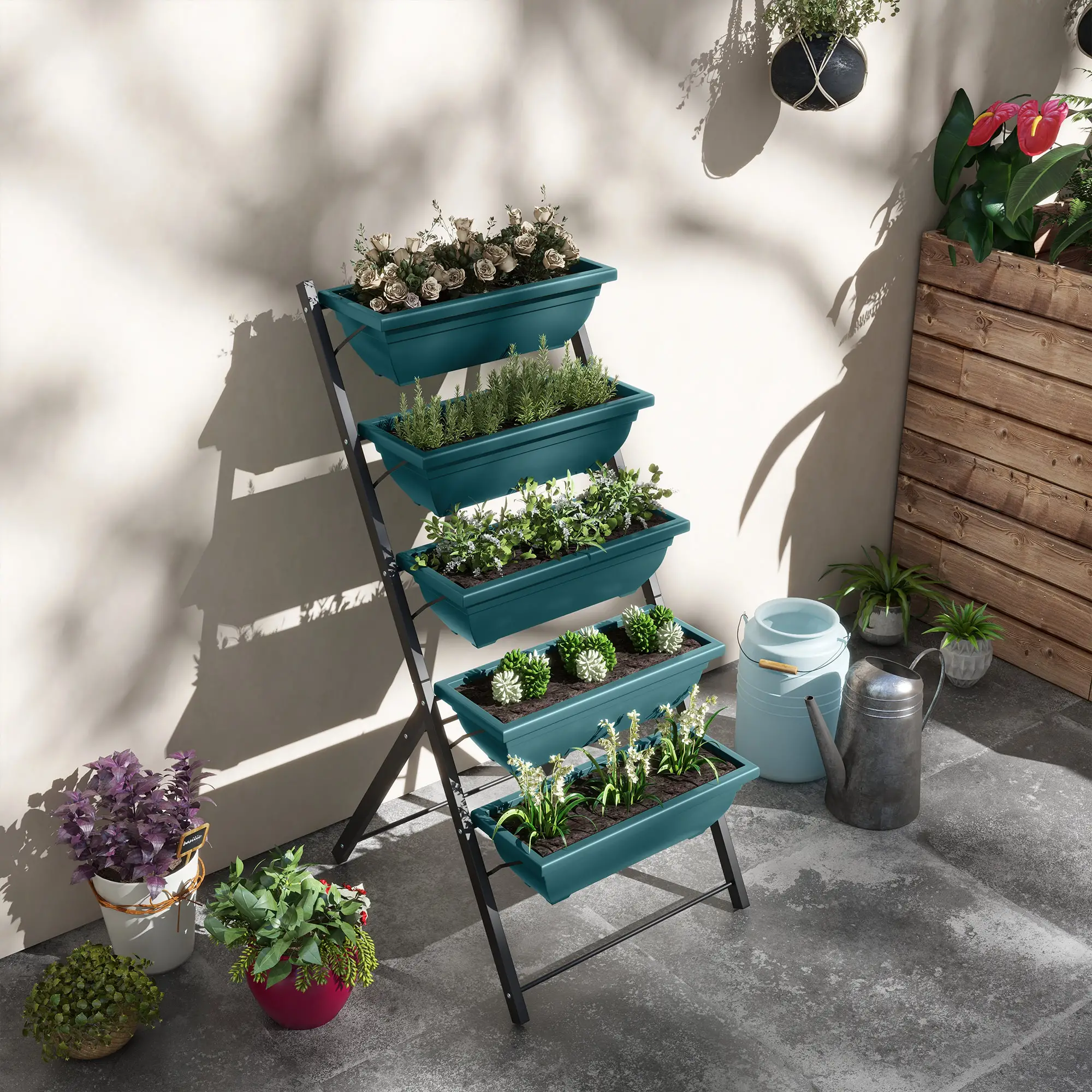 5-Tier Raised Garden Bed, 5 Planter Box, Outdoor Plant Stand, Green - Image 7
