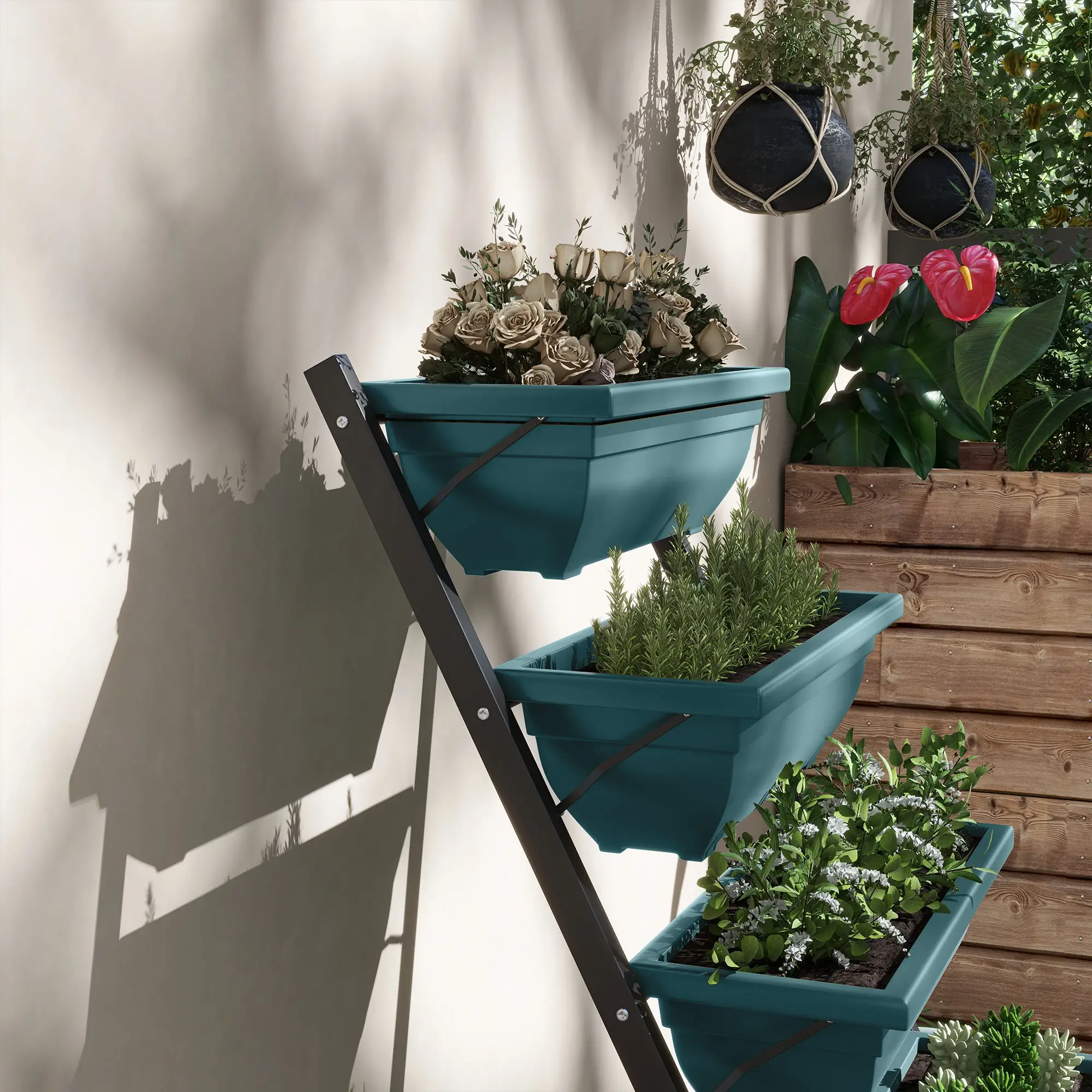 5-Tier Raised Garden Bed, 5 Planter Box, Outdoor Plant Stand, Green - Image 8