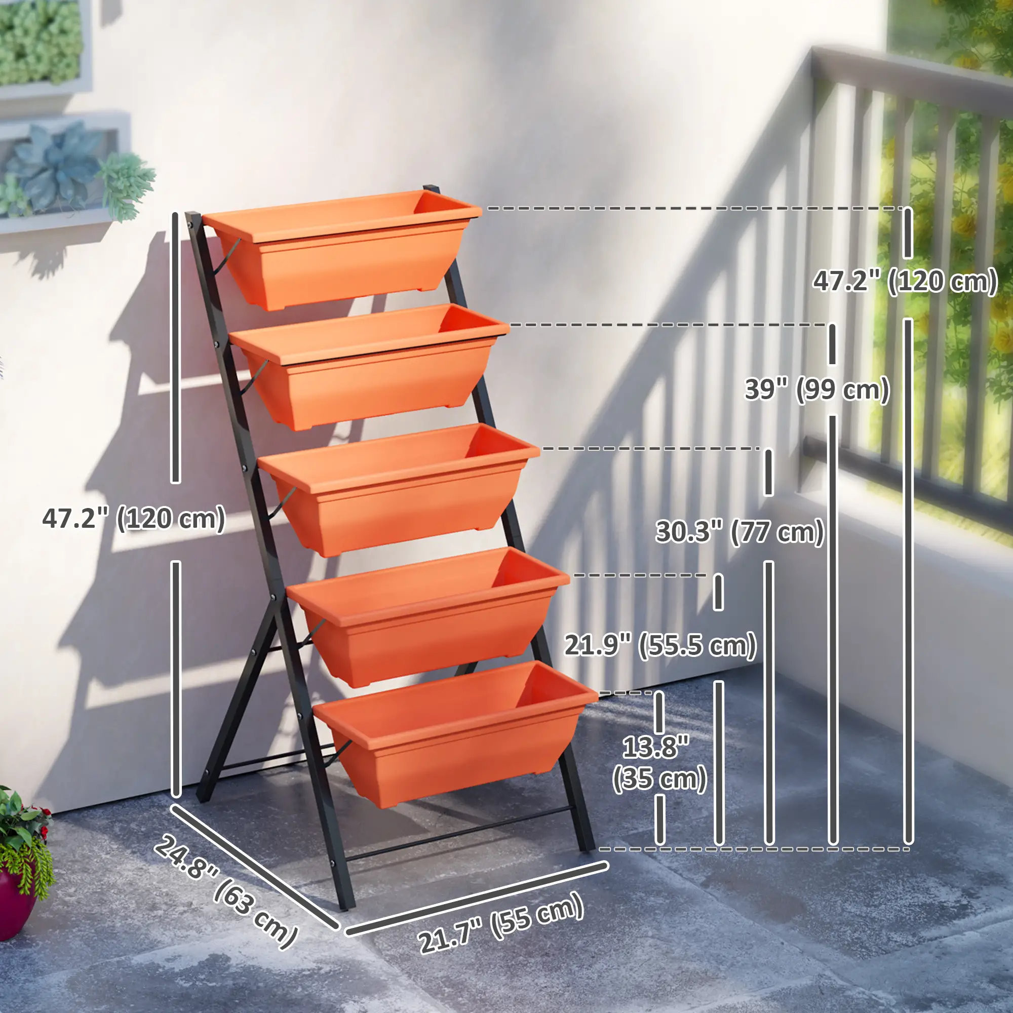 5-Tier Raised Garden Bed, Plant Stand, Flower Pots, Leaking Holes, Red - Image 3