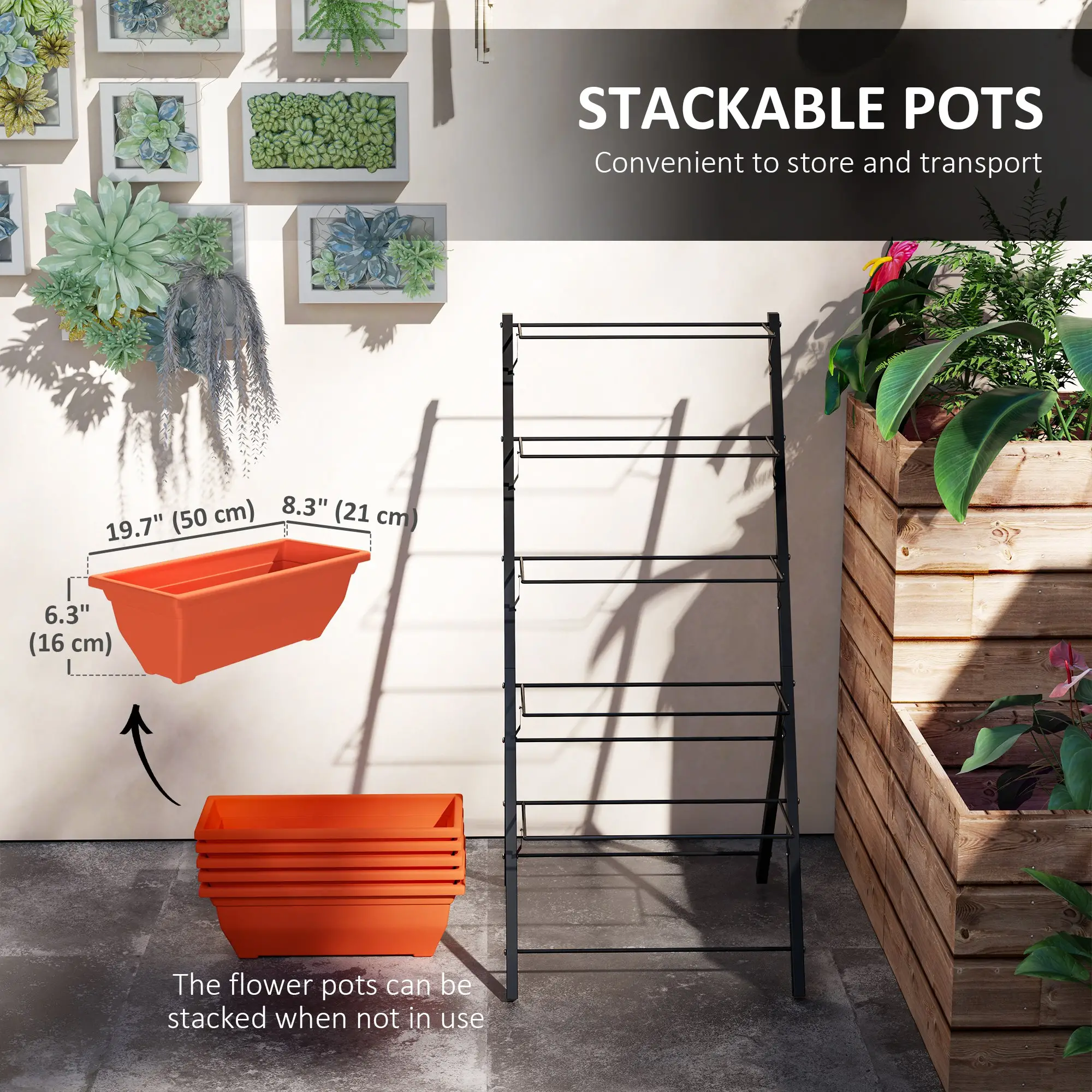 5-Tier Raised Garden Bed, Plant Stand, Flower Pots, Leaking Holes, Red - Image 5