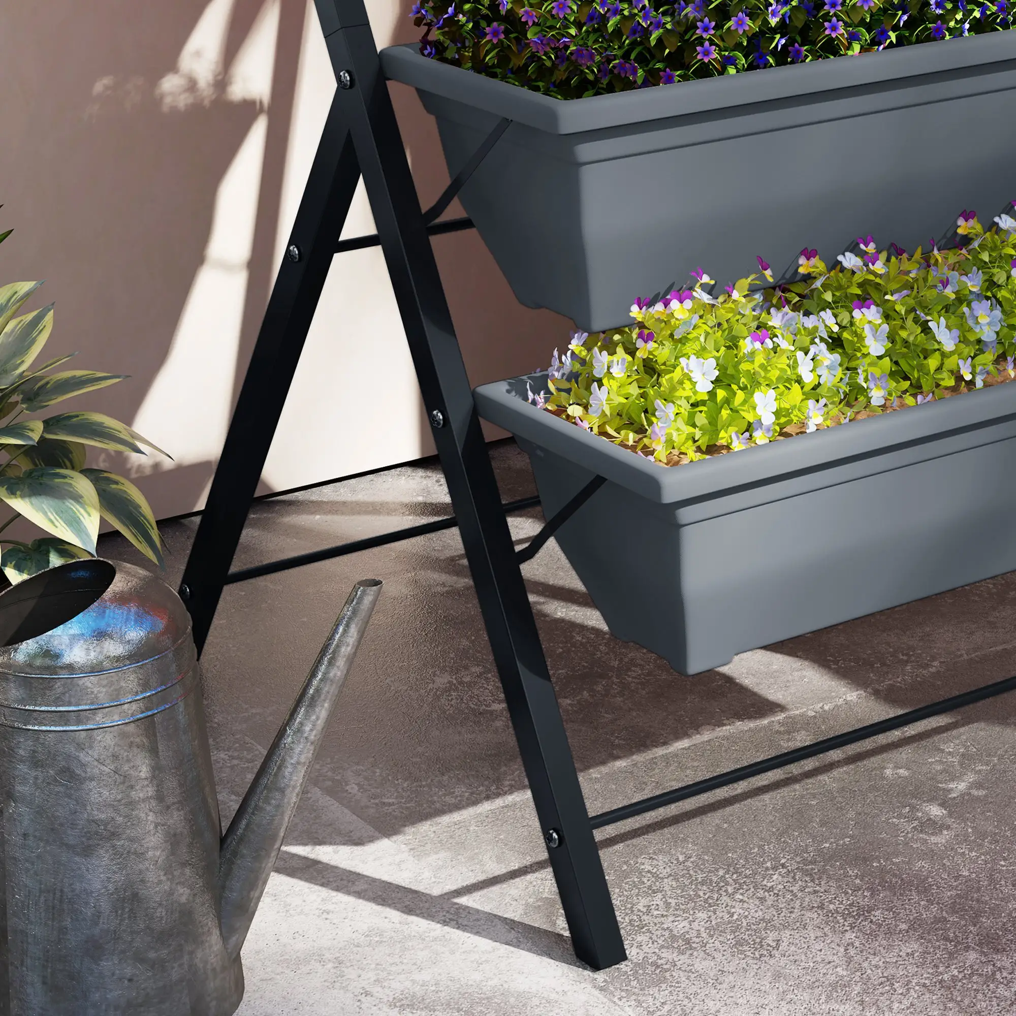5-Tier Raised Garden Bed, Plant Stand with Leaking Holes, Grey - Image 10