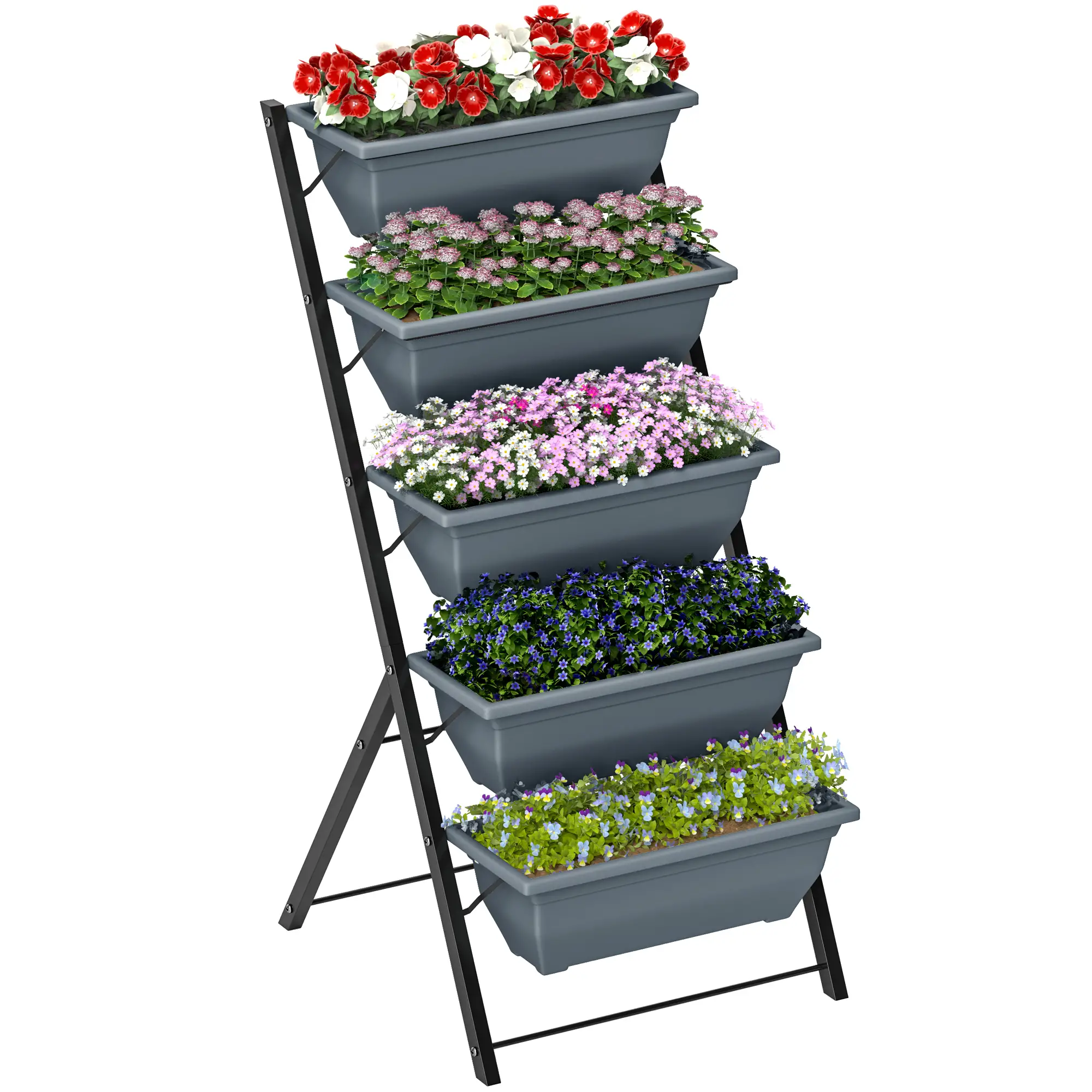 5-Tier Raised Garden Bed, Plant Stand with Leaking Holes, Grey - Image 11